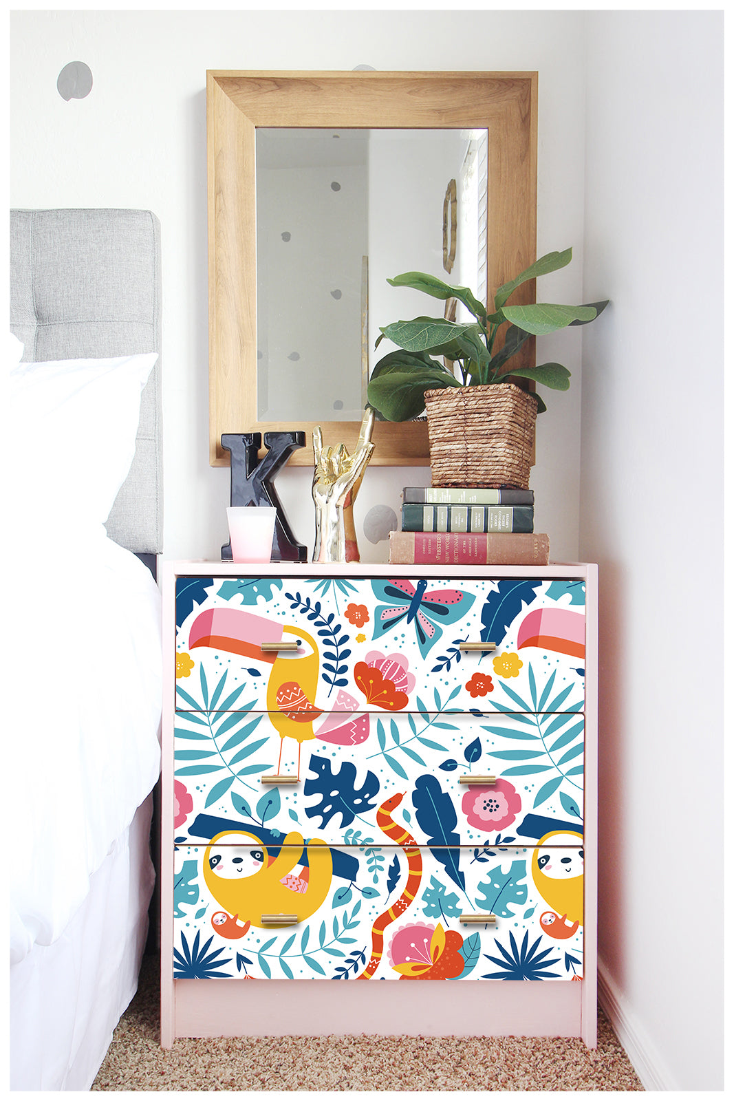 HaokHome 93052 Cute Peel and Stick Wallpaper with Parrot and Sloth Patterned for Nursery Kid Rooms Deco