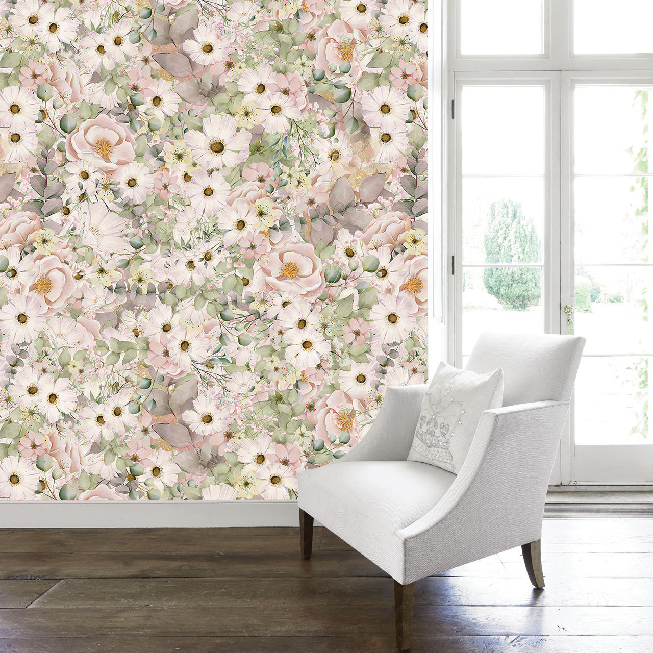 HaokHome 93268 Daisy Florish Wallpaper in Pink/Beige for Girls' Bedroom Wall Decoration