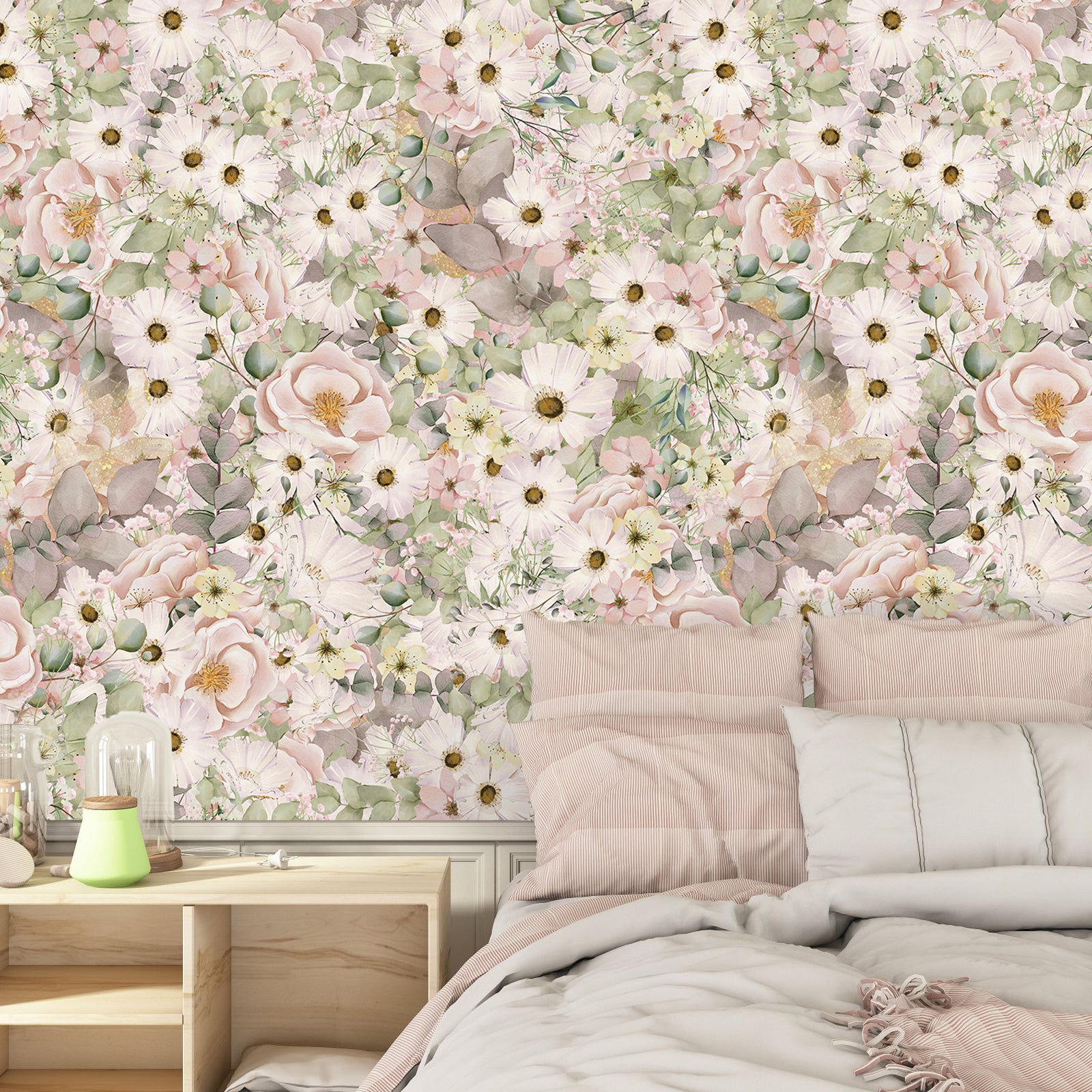 HaokHome 93268 Daisy Florish Wallpaper in Pink/Beige for Girls' Bedroom Wall Decoration