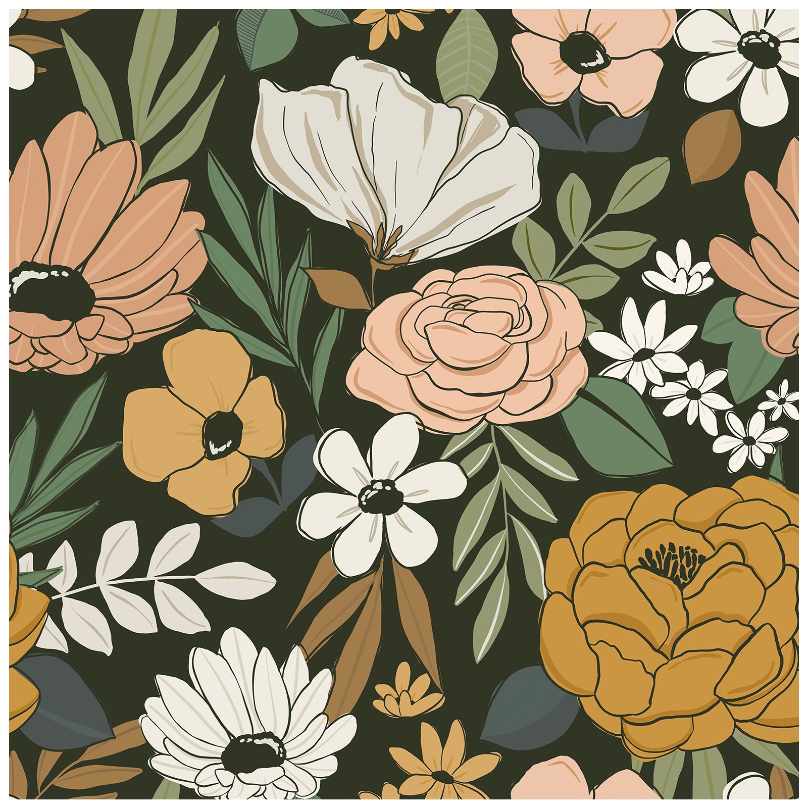 Bohemian Floral Wallpaper-Vintage Geometric and Nature-Inspired Design