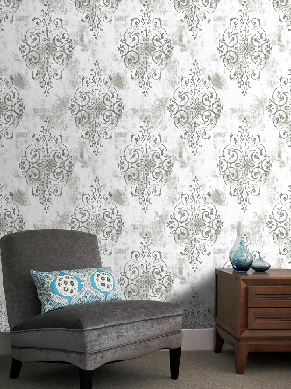 HaokHome 94005-2 Damask Peel and Stick Wallpaper Decorative Vintage Vinyl Wallpaper