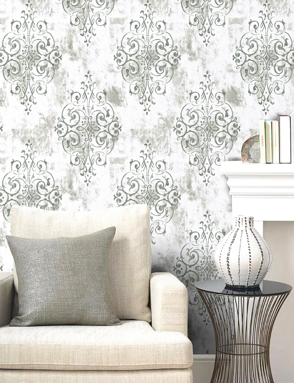 HaokHome 94005-2 Damask Peel and Stick Wallpaper Decorative Vintage Vinyl Wallpaper