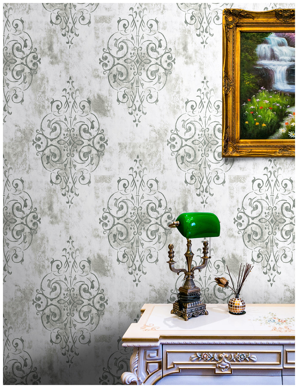 HaokHome 94005-2 Damask Peel and Stick Wallpaper Decorative Vintage Vinyl Wallpaper