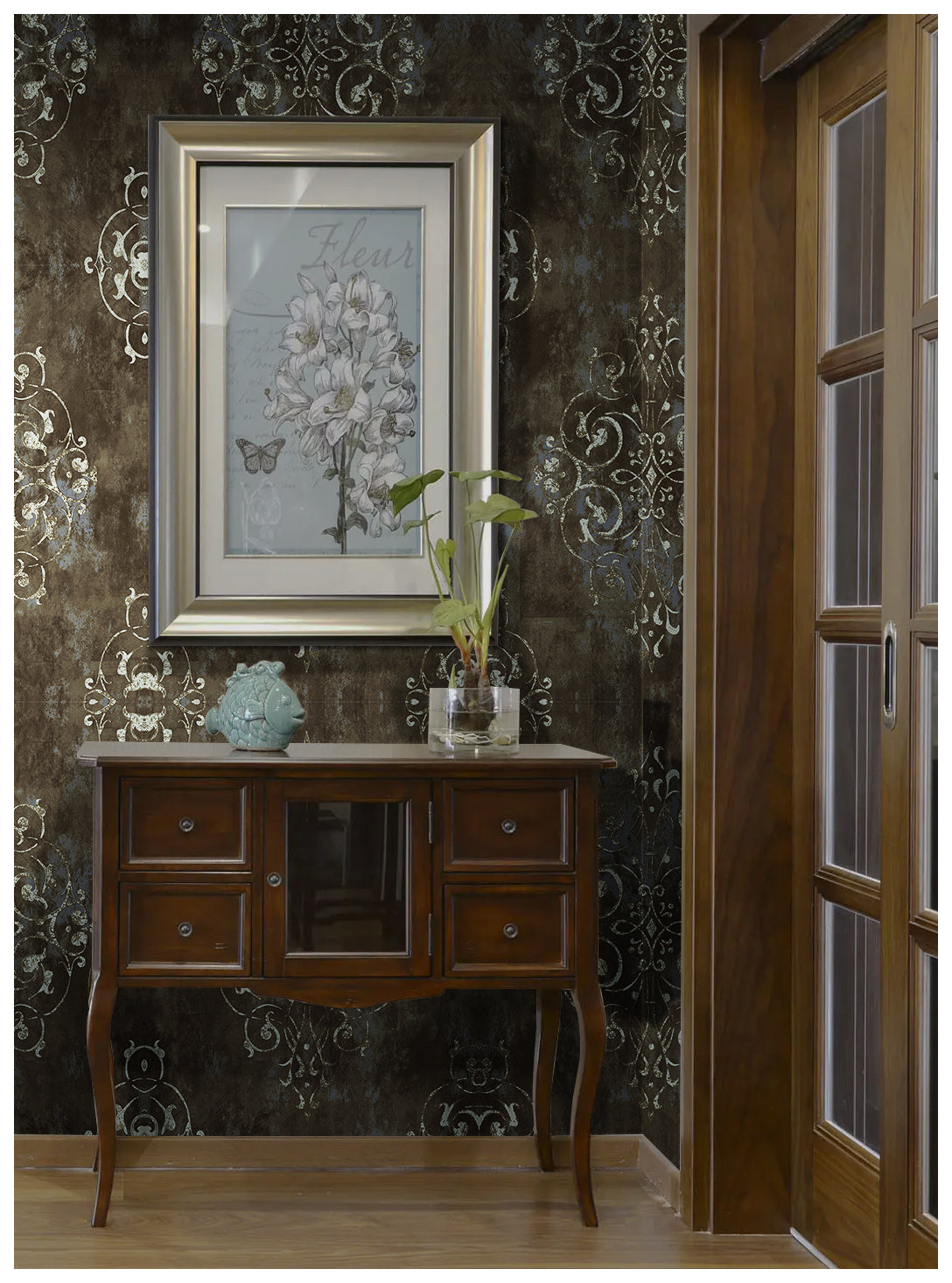 HaokHome 94005 Damask Wallpaper Peel and Stick Wallpaper Brown Vintage Wall Paper