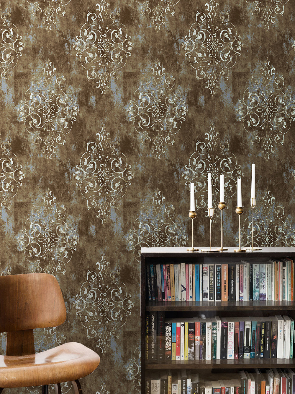 HaokHome 94005 Damask Wallpaper Peel and Stick Wallpaper Brown Vintage Wall Paper