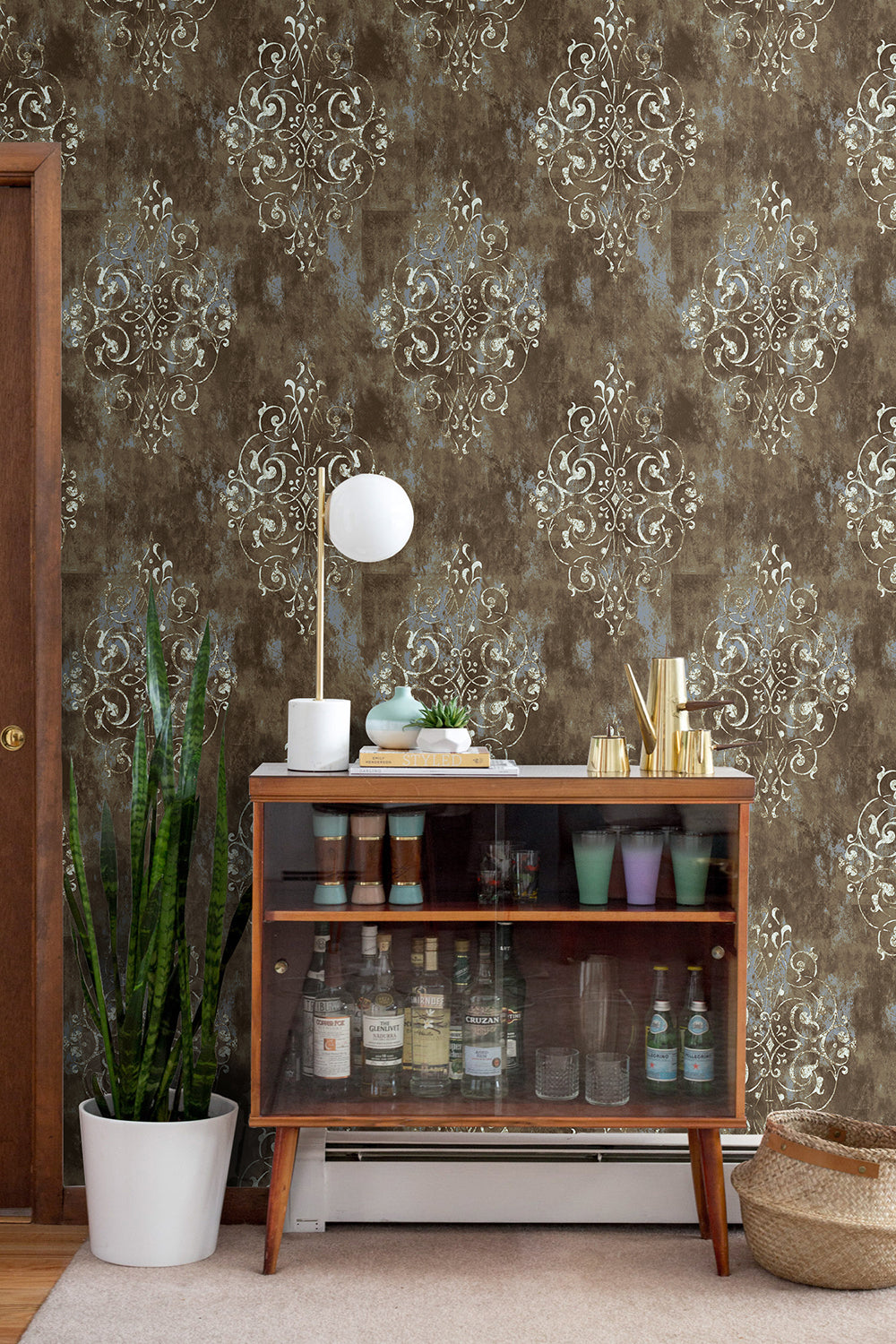 HaokHome 94005 Damask Wallpaper Peel and Stick Wallpaper Brown Vintage Wall Paper