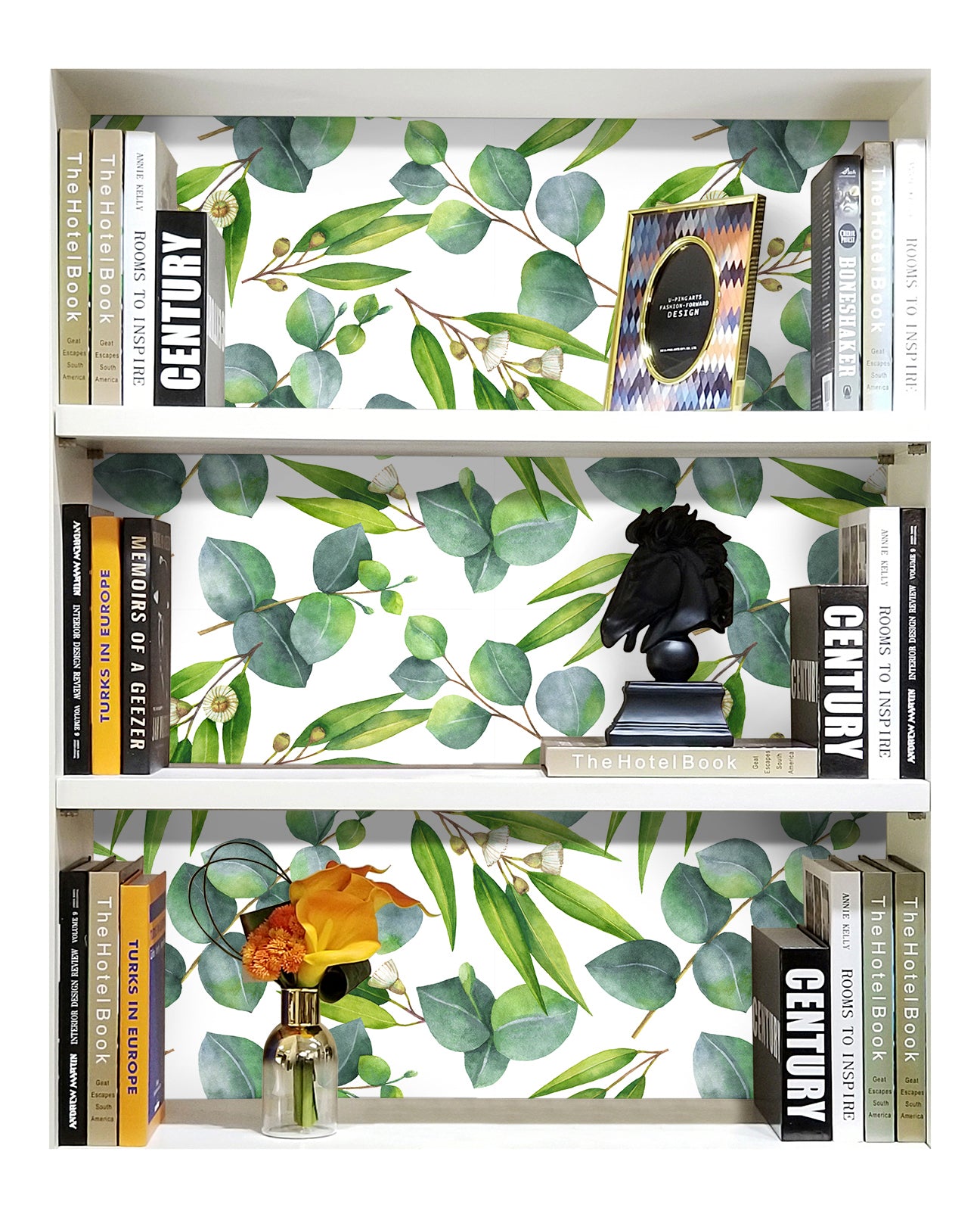 HaokHome 93112 Eucalyptus Leaf Peel and Stick Wallpaper Green Leaves Wall Contact Paper for Rooms Cabinets Shelf