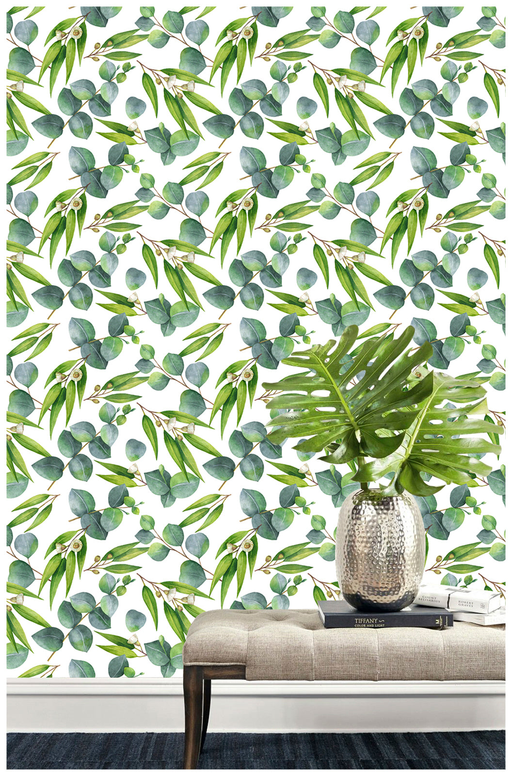 HaokHome 93112 Eucalyptus Leaf Peel and Stick Wallpaper Green Leaves Wall Contact Paper for Rooms Cabinets Shelf