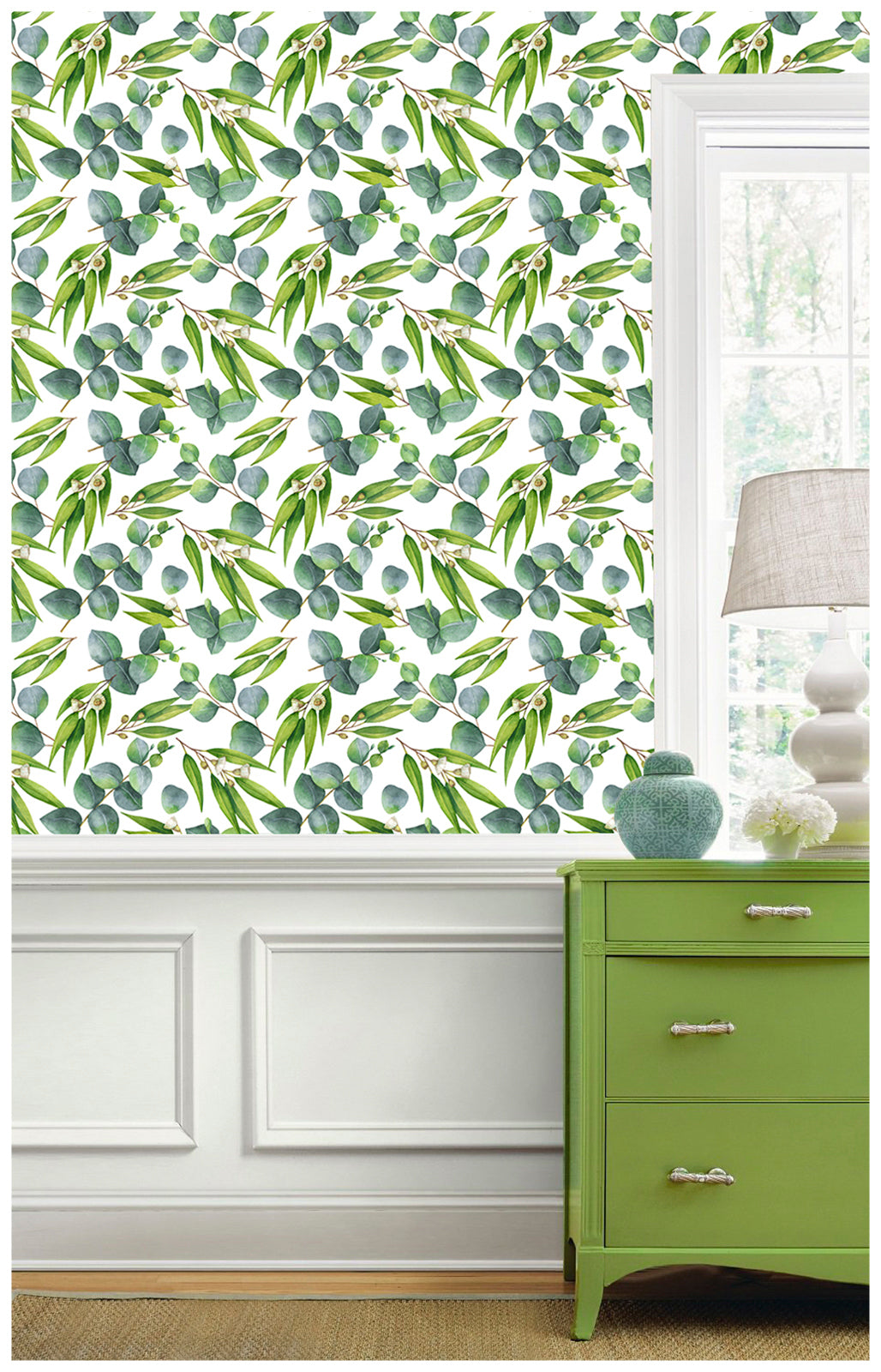 HaokHome 93112 Eucalyptus Leaf Peel and Stick Wallpaper Green Leaves Wall Contact Paper for Rooms Cabinets Shelf