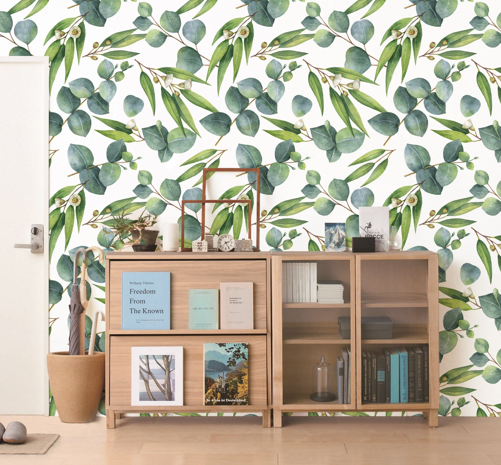 HaokHome 93112 Eucalyptus Leaf Peel and Stick Wallpaper Green Leaves Wall Contact Paper for Rooms Cabinets Shelf