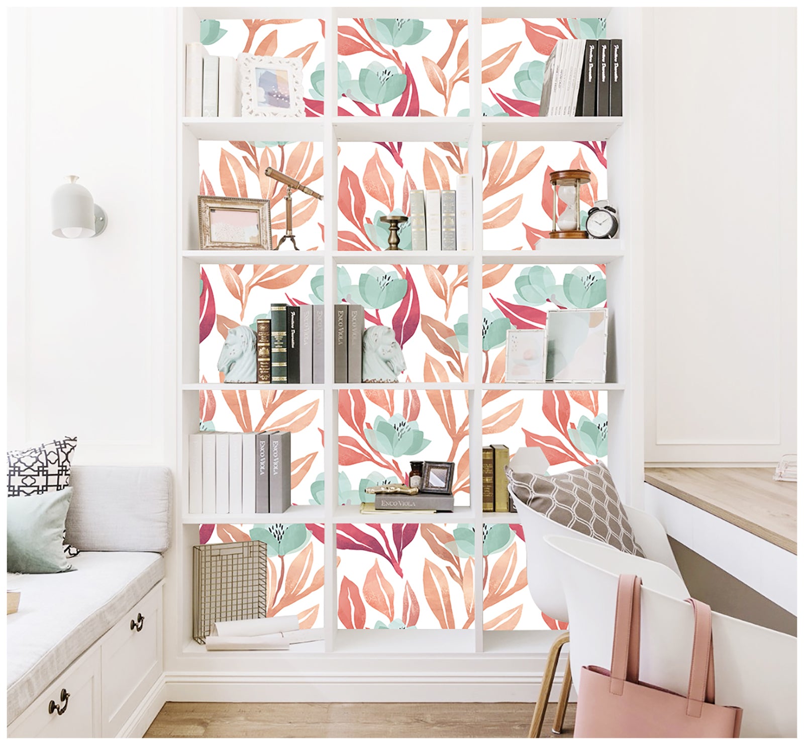 HaokHome 93109 Floral Leaves Peel and Stick Wallpaper Home Wall Removable Wall Decorations