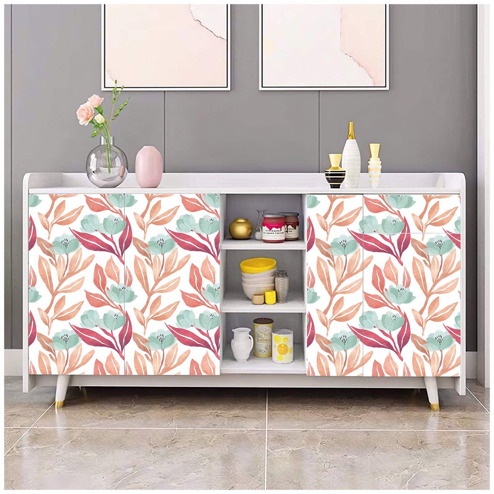 HaokHome 93109 Floral Leaves Peel and Stick Wallpaper Home Wall Removable Wall Decorations