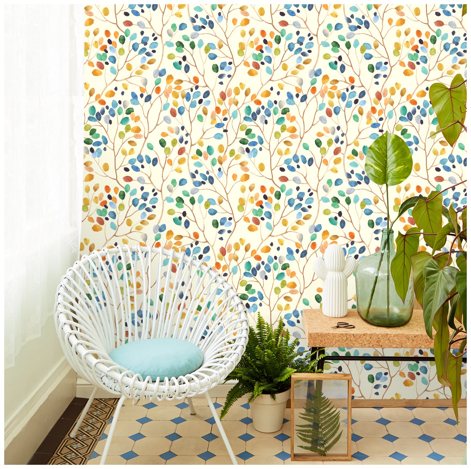 Floral Peel and Stick Wallpaper Colorful Forest Leaf Beige Removable Contact Paper for Walls