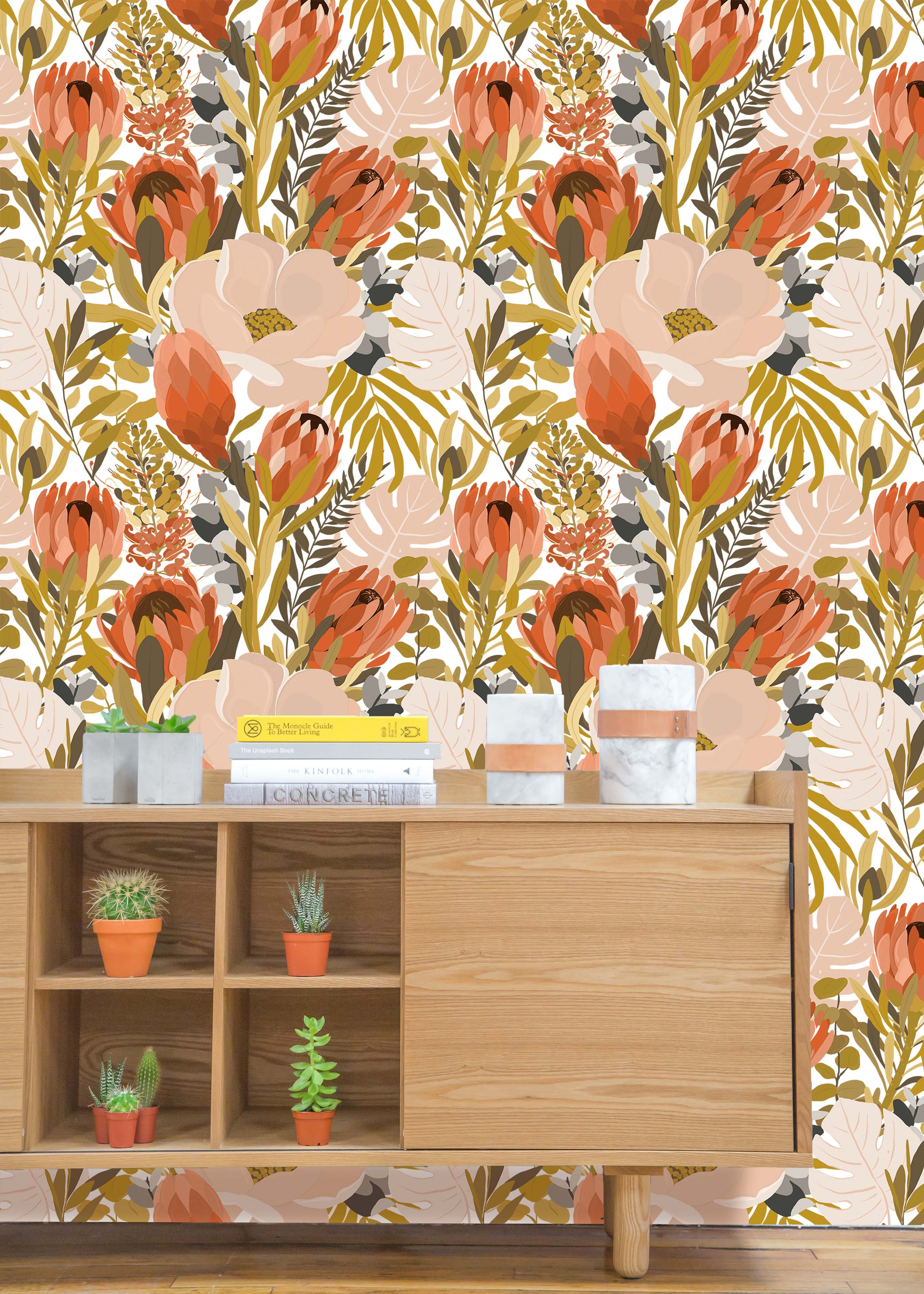HaokHome 93256 Floral Peel and Stick Wallpaper Orange Vintage Adhesive Contact Paper for Walls
