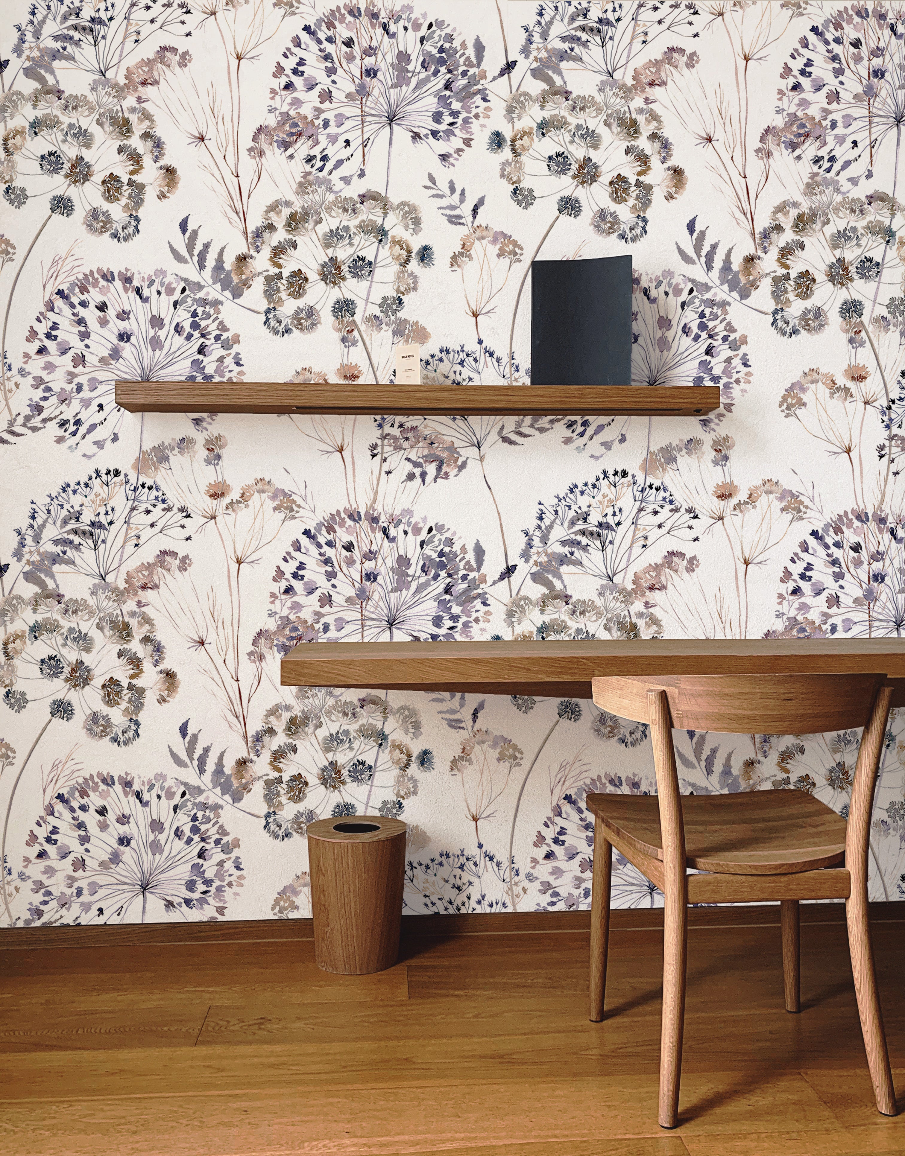 HAOKHOME 93265 Floral Peel and Stick Wallpaper Retro Removable White/Purple/Brown Stick on Wild Contact Paper