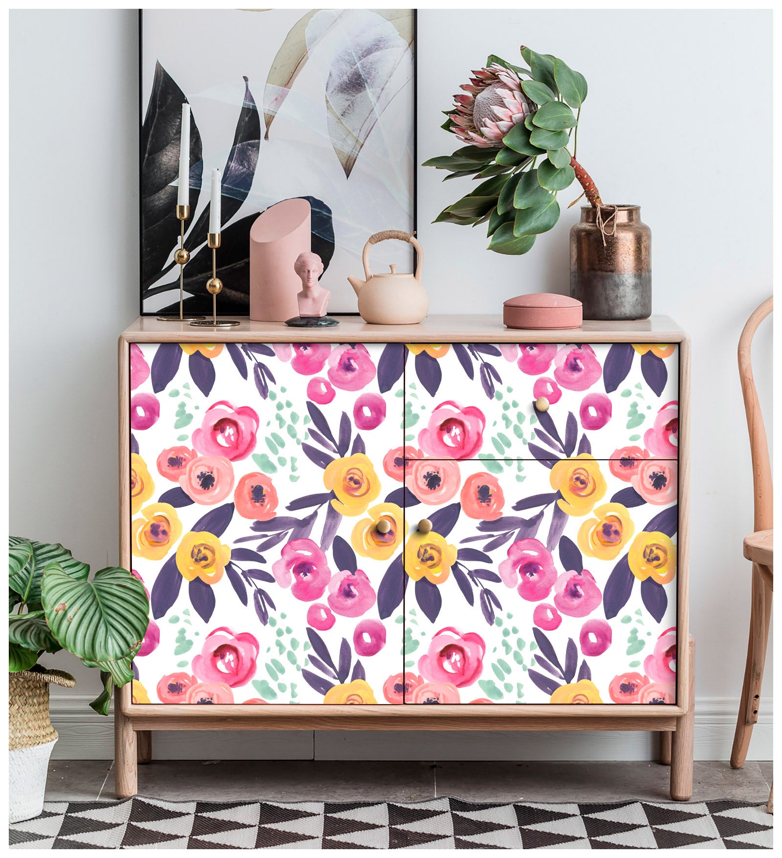 HaokHome 93116 Floral Peel and Stick Wallpaper Watercolor Purple Flowers Boho Wallpaper