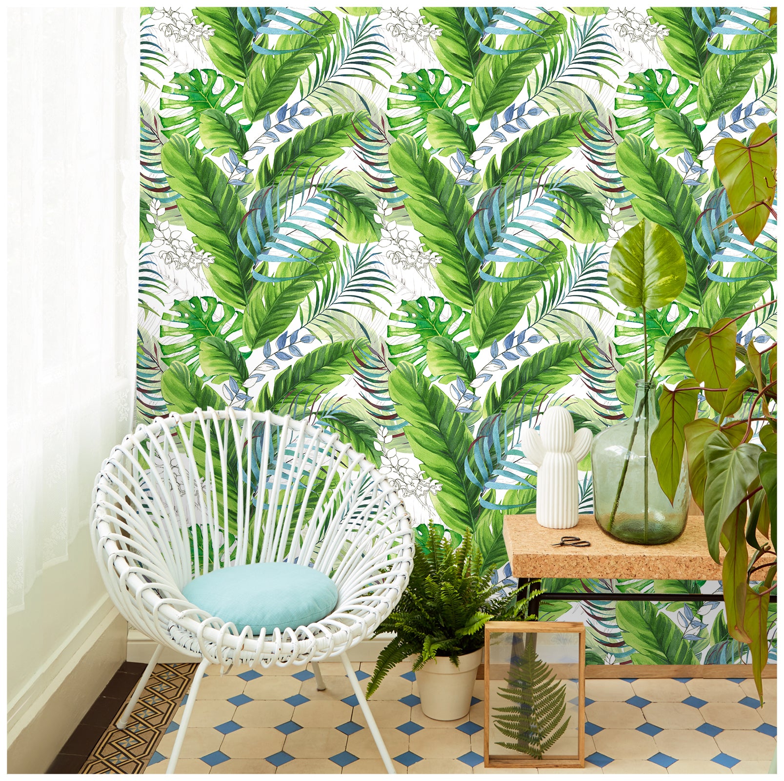 HaokHome 93053 Forest Wallpaper Peel and Stick Tropical Palm Leaf Green Floral Removable Sticky Wall Paper for Home Living Room Wall Decoration