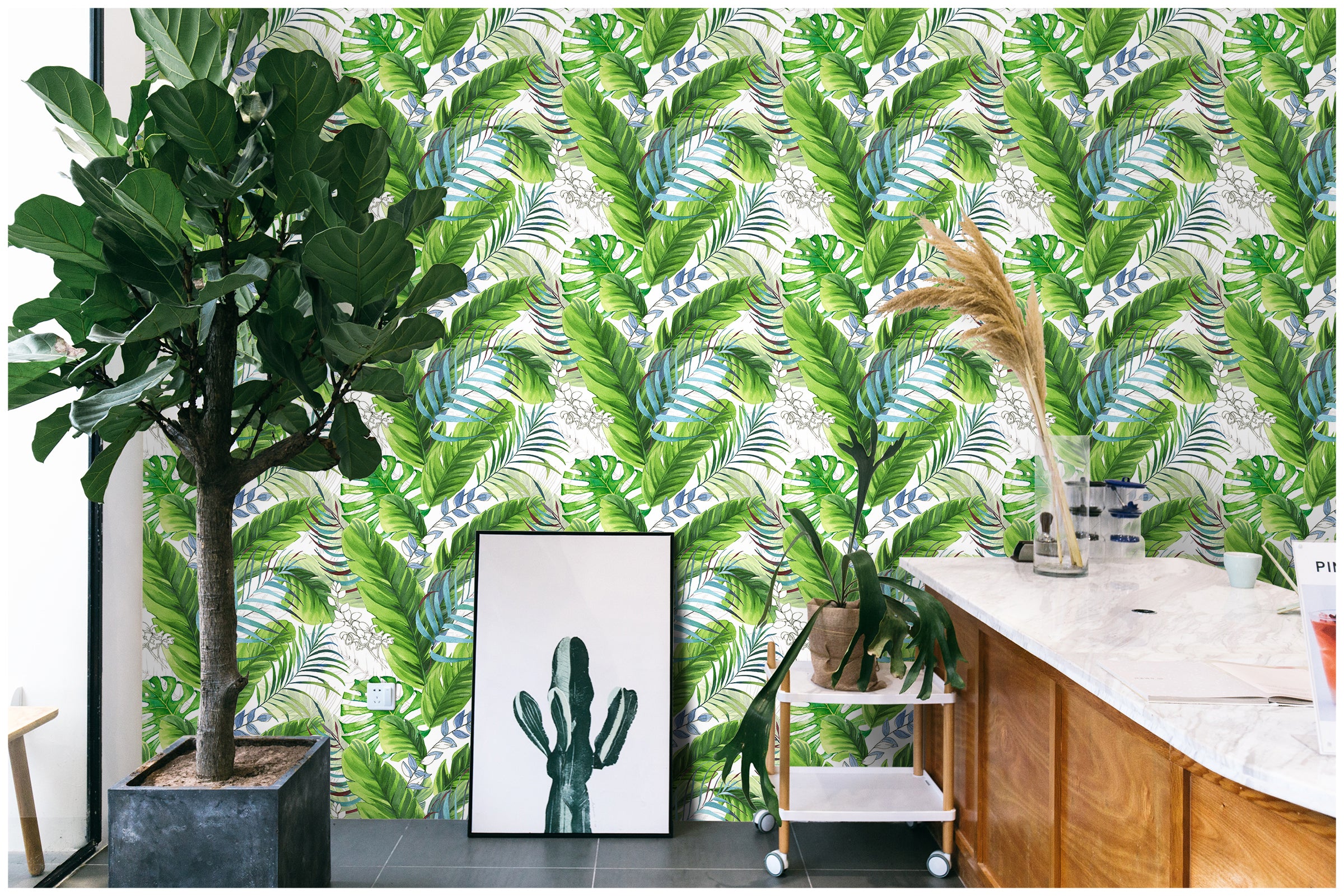 HaokHome 93053 Forest Wallpaper Peel and Stick Tropical Palm Leaf Green Floral Removable Sticky Wall Paper for Home Living Room Wall Decoration