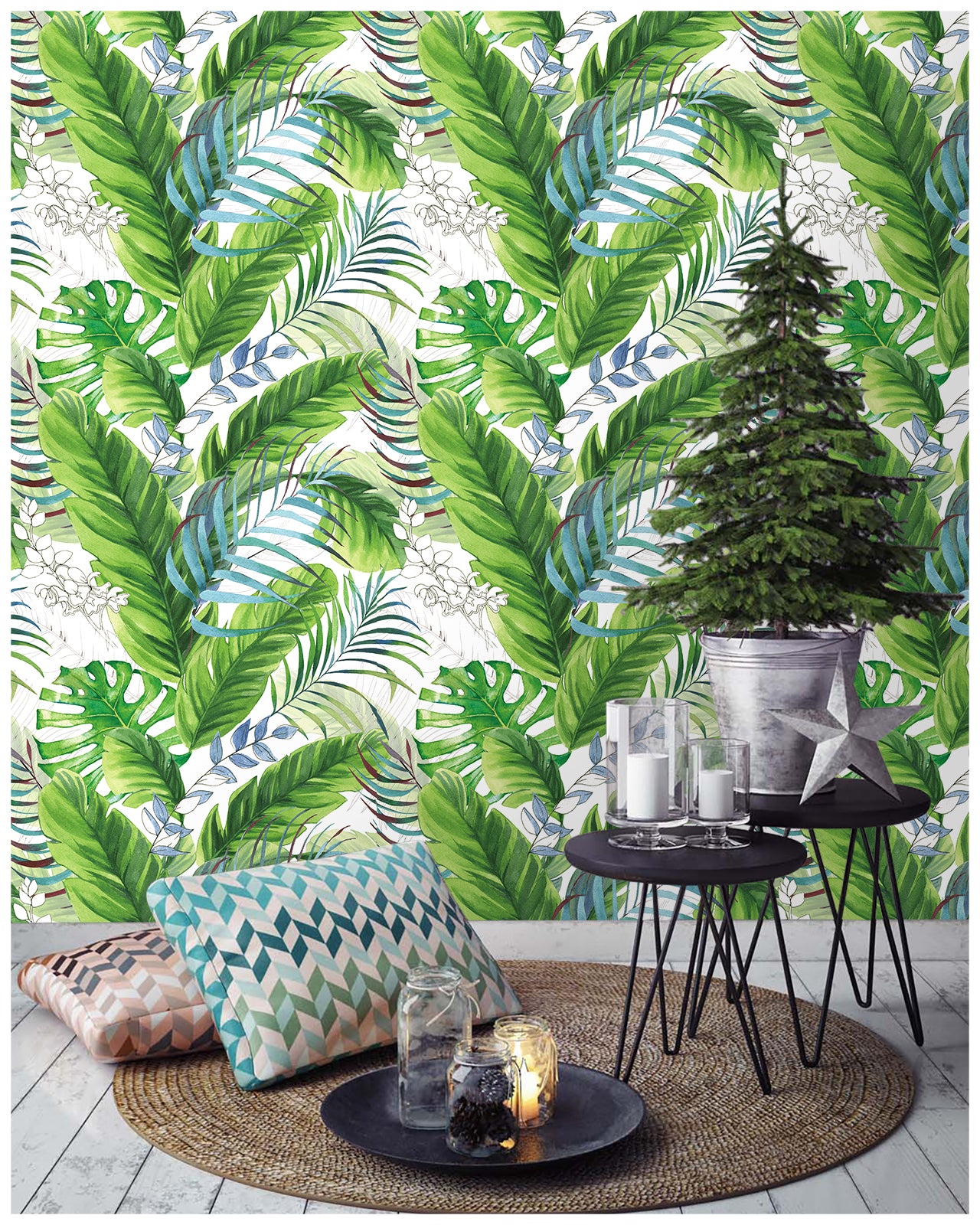 HaokHome 93053 Forest Wallpaper Peel and Stick Tropical Palm Leaf Green Floral Removable Sticky Wall Paper for Home Living Room Wall Decoration