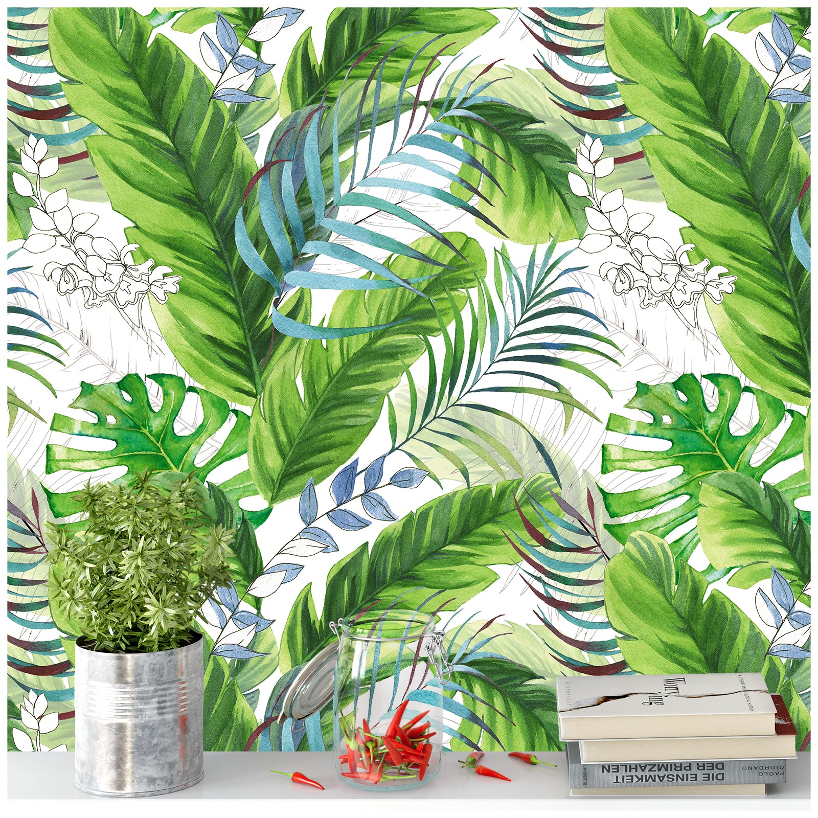 HaokHome 93053 Forest Wallpaper Peel and Stick Tropical Palm Leaf Green Floral Removable Sticky Wall Paper for Home Living Room Wall Decoration