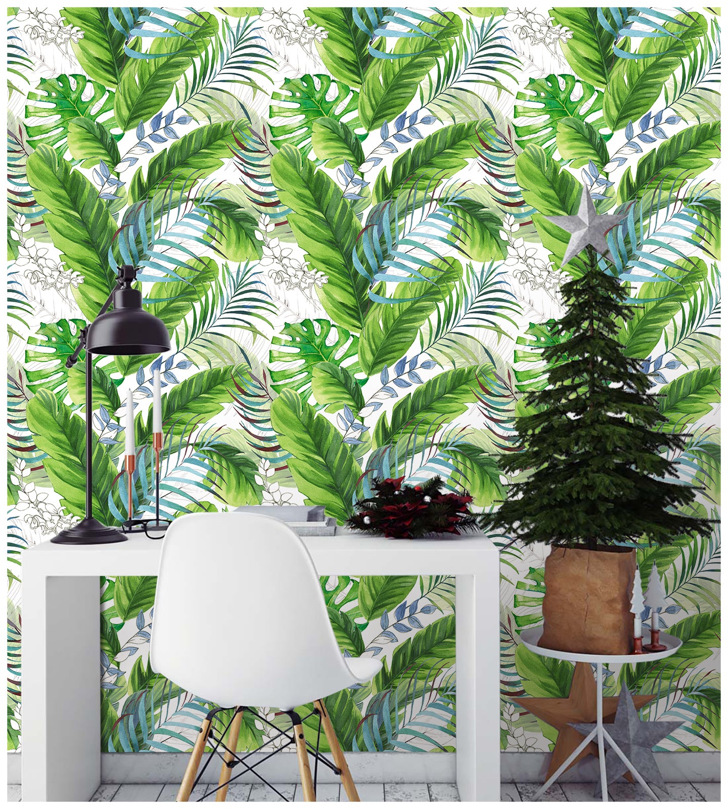 HaokHome 93053 Forest Wallpaper Peel and Stick Tropical Palm Leaf Green Floral Removable Sticky Wall Paper for Home Living Room Wall Decoration