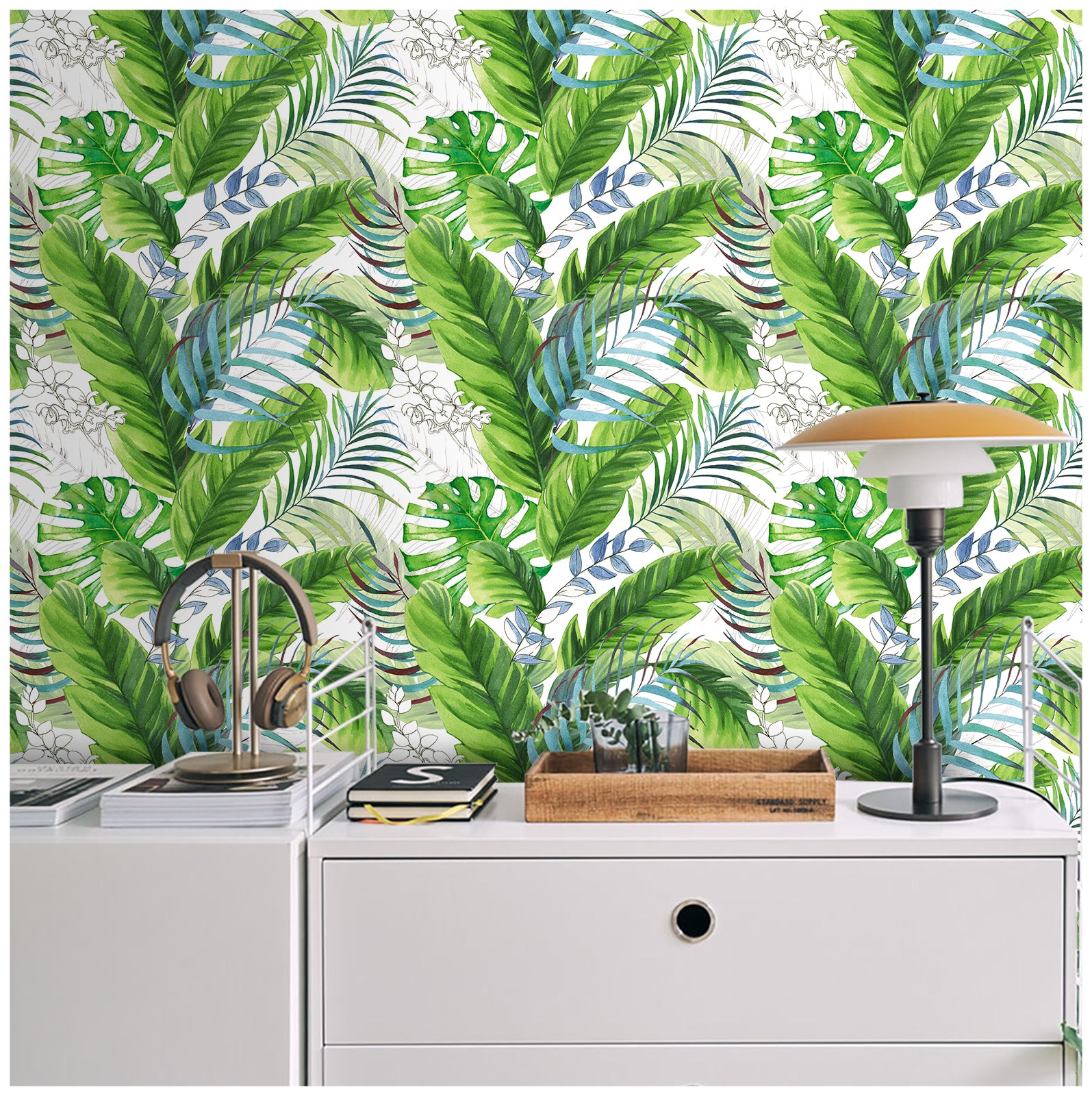 HaokHome 93053 Forest Wallpaper Peel and Stick Tropical Palm Leaf Green Floral Removable Sticky Wall Paper for Home Living Room Wall Decoration