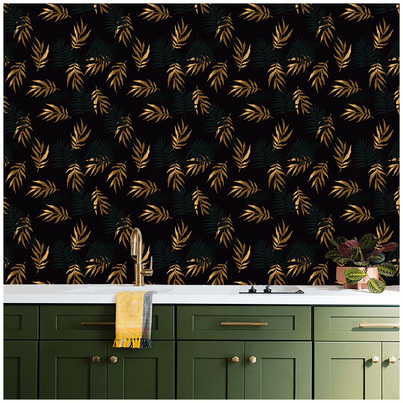 HaokHome 93089 Gold Leaves Peel and Stick Wallpaper Vinyl Self Adhesive Home Decor