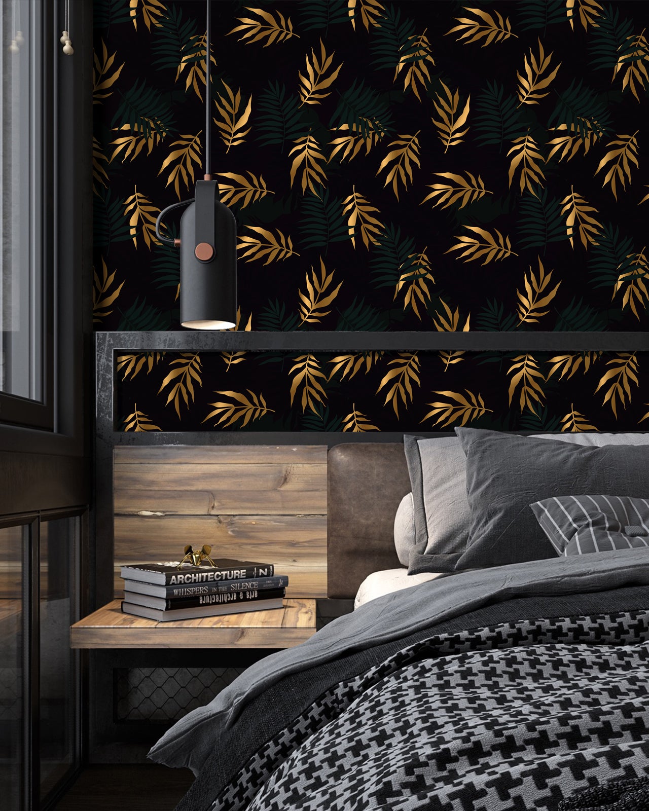 HaokHome 93089 Gold Leaves Peel and Stick Wallpaper Vinyl Self Adhesive Home Decor