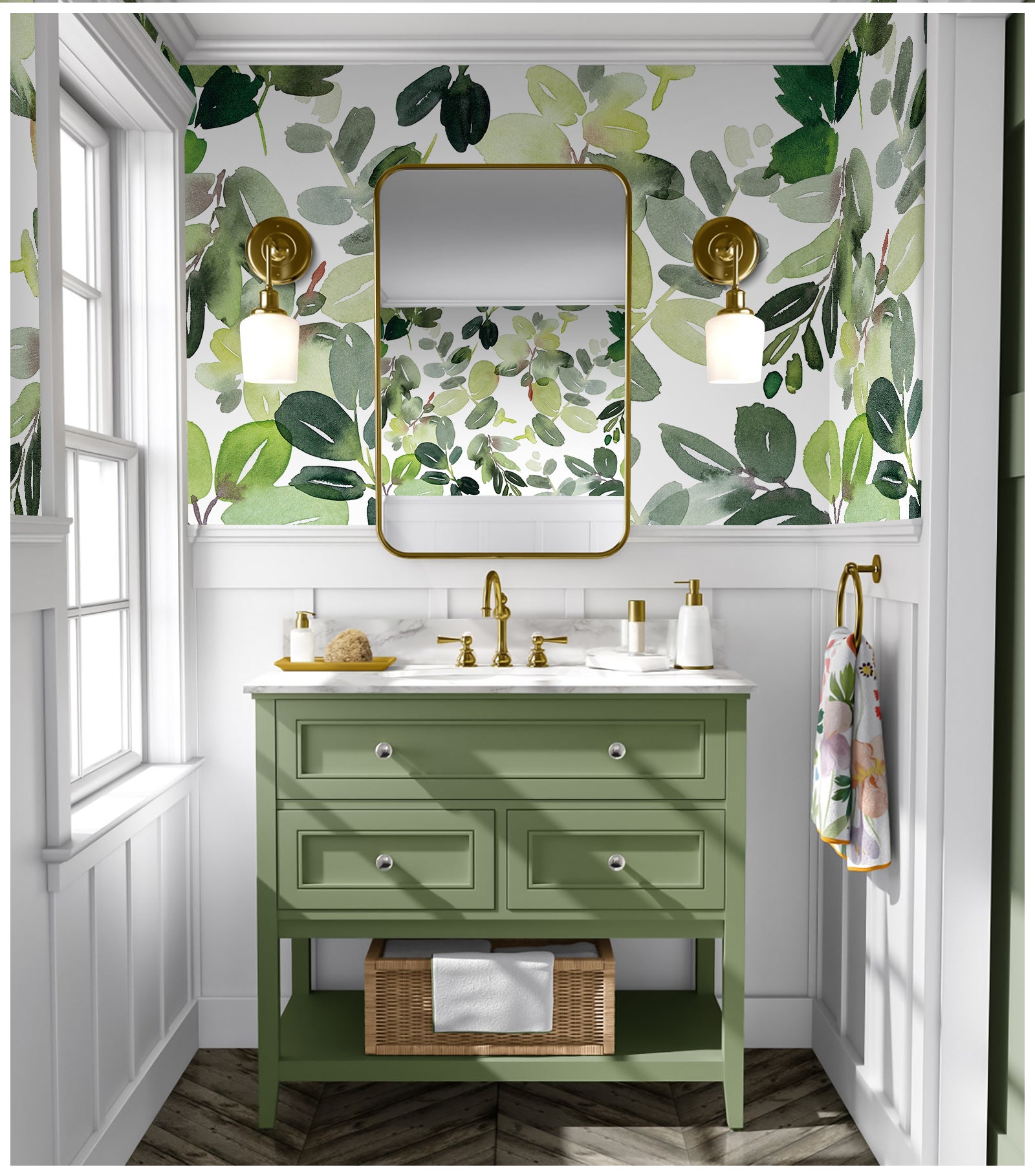 HaokHome 93230 Green Leaf Peel and Stick Wallpaper Removable Self Adhesive Contact Paper