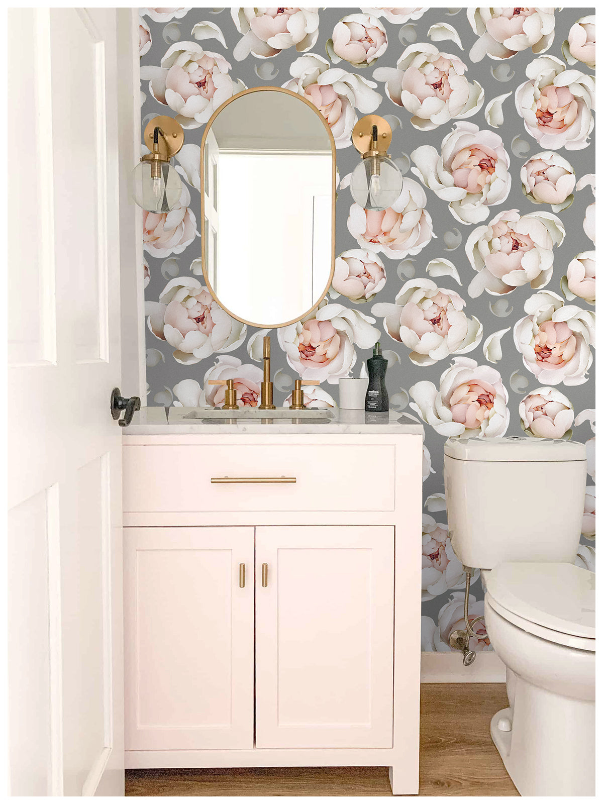 HaokHome 93254-3 Grey Floral Wallpaper Sticker Pull and Stick Peonies Design Removable Peel and Stick Wall Paper