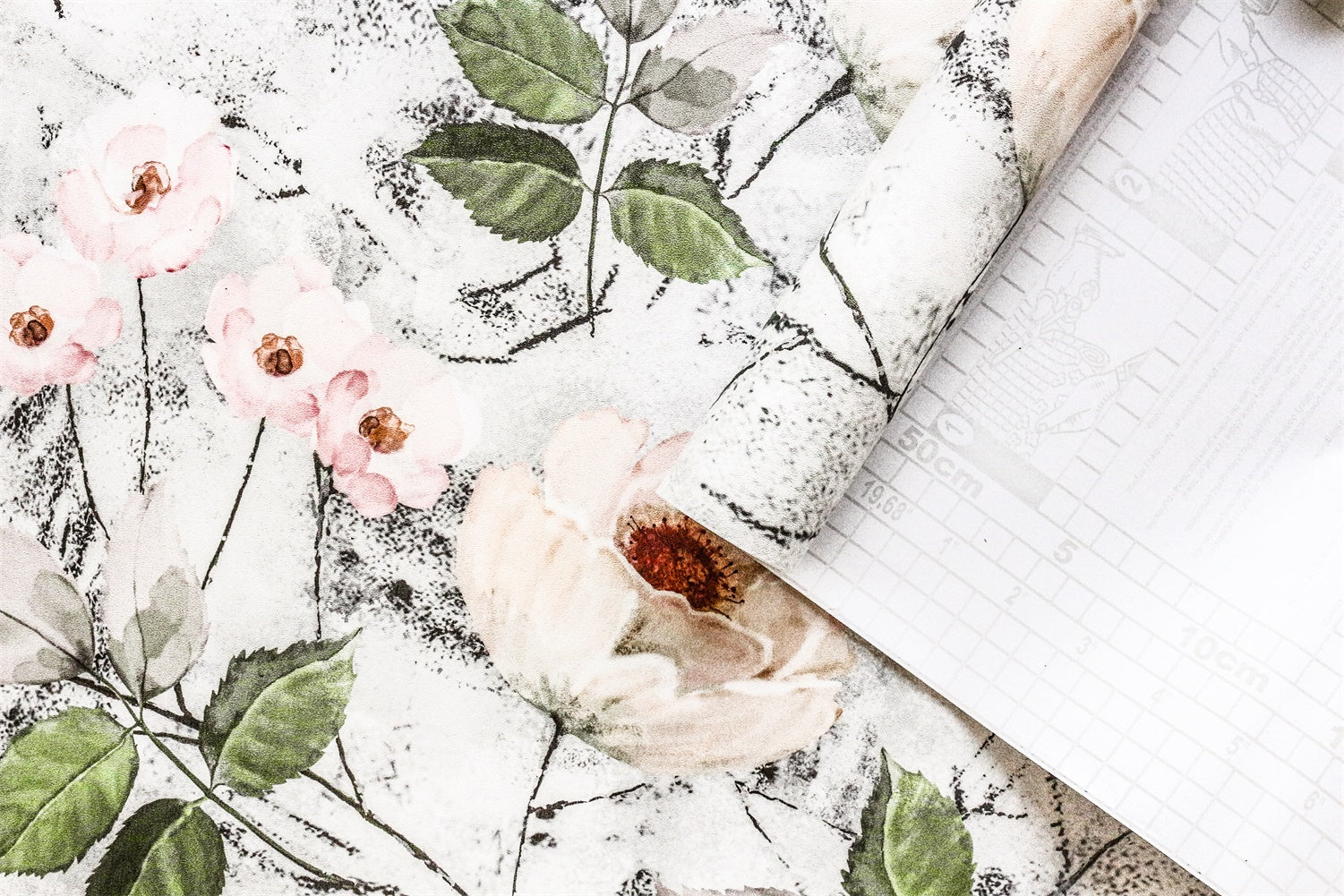 HaokHome 93032 Grey Removable Wallpaper Peel and Stick Flowers Leaf Floral Wall Paper Sticker Pull and Stick