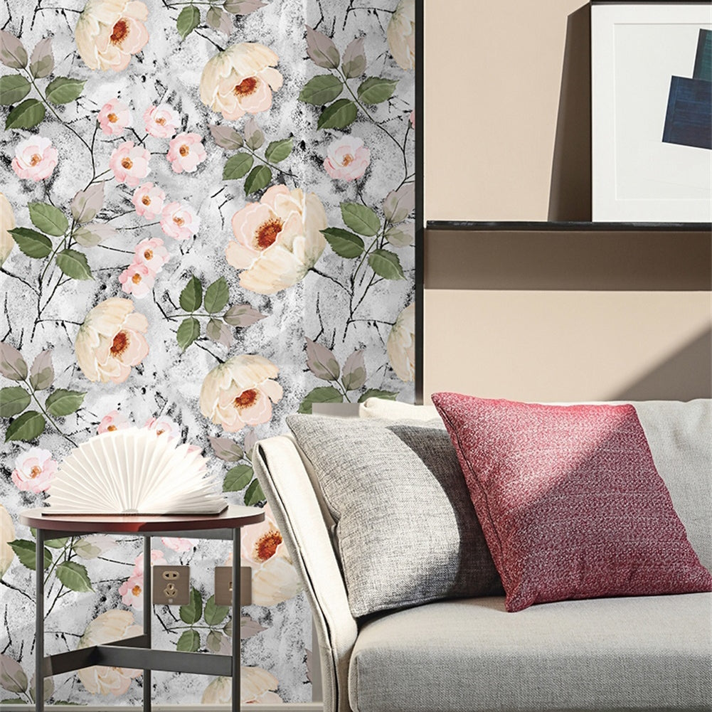 HaokHome 93032 Grey Removable Wallpaper Peel and Stick Flowers Leaf Floral Wall Paper Sticker Pull and Stick