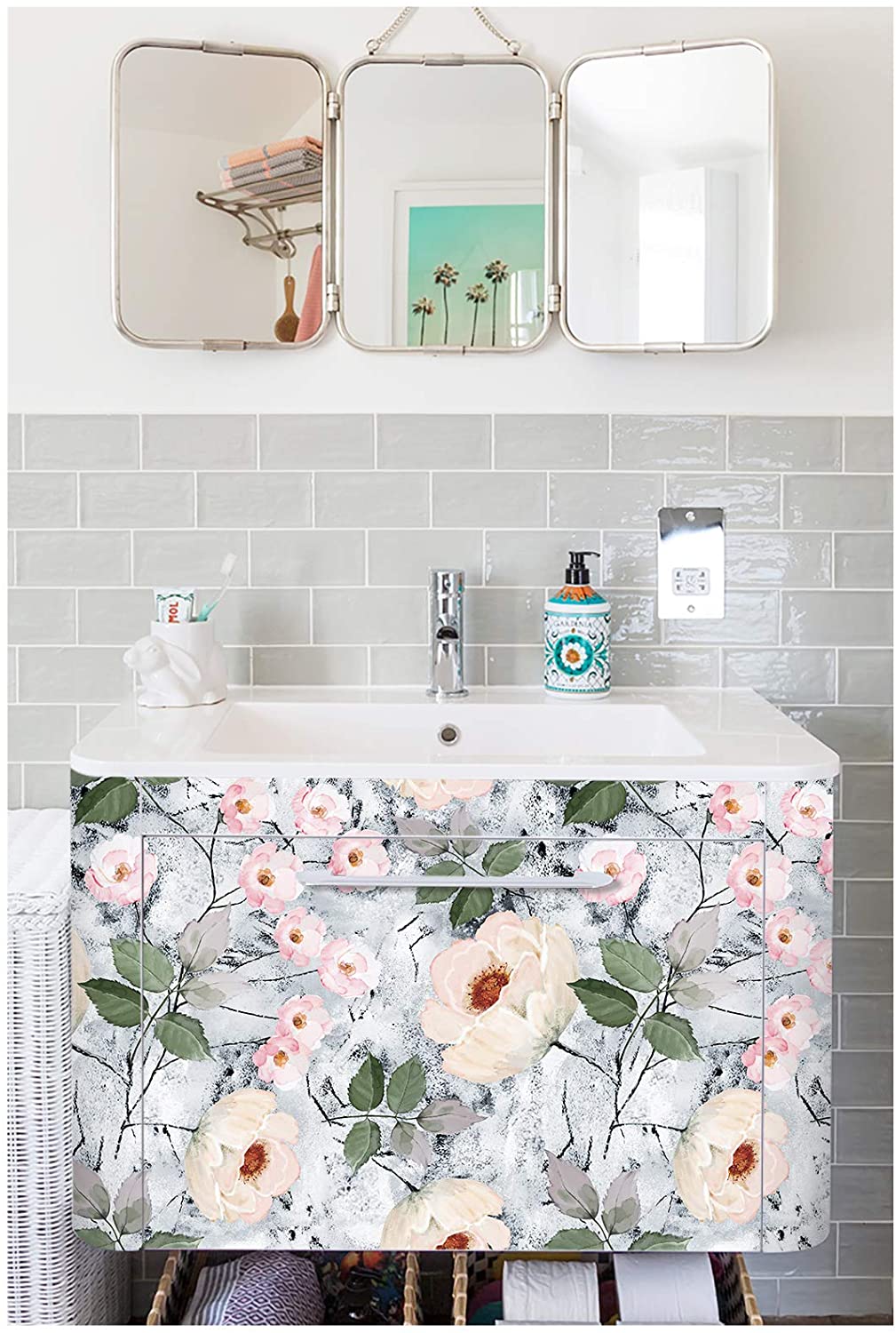 HaokHome 93032 Grey Removable Wallpaper Peel and Stick Flowers Leaf Floral Wall Paper Sticker Pull and Stick