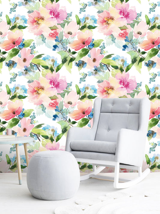 HaokHome 93069 Watercolor Floral Wallpaper Peel and Stick Elegant Peony Flowers Decorative Pasted Wall Paper Rolls for Walls