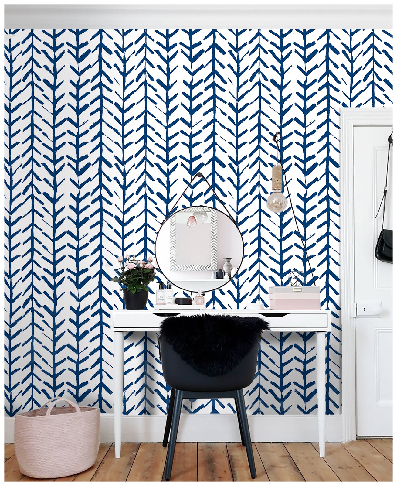 Indigo Geometric Wall Paper Peel and Stick Contact Paper for Cabinets Navy Blue Minimalist Removable Wall Paper