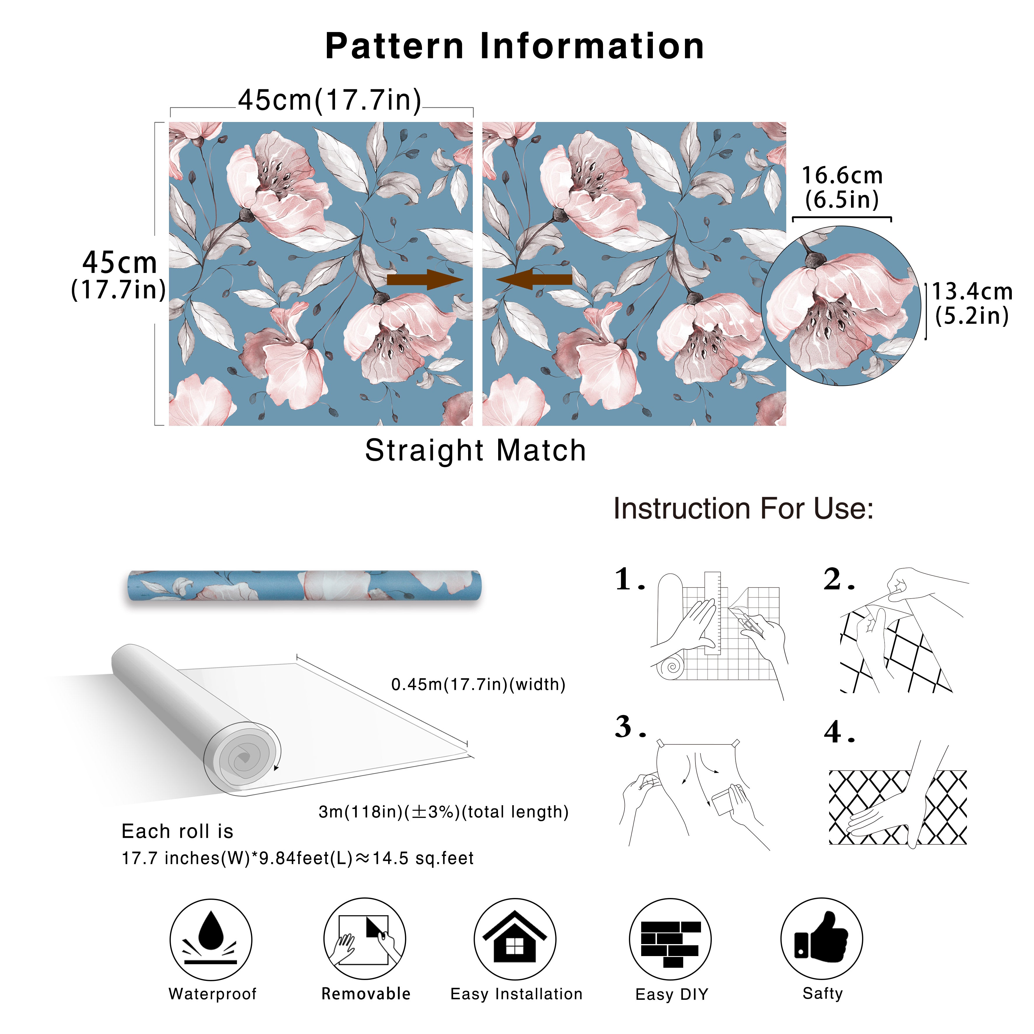 HaokHome 93204-1 Large Floral Peel and Stick Wallpaper Removable Self Adhesive Home Decor