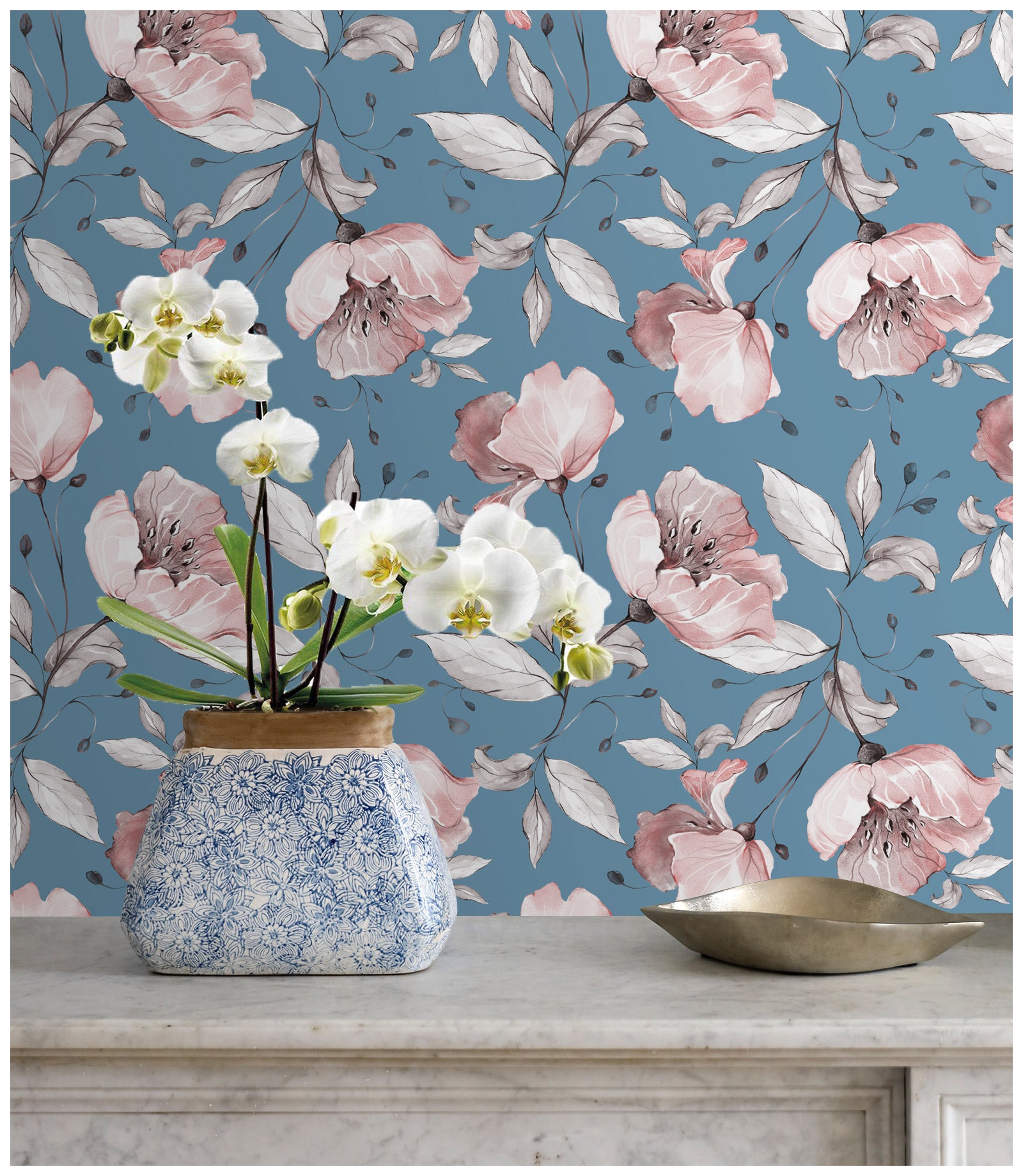 HaokHome 93204-1 Large Floral Peel and Stick Wallpaper Removable Self Adhesive Home Decor