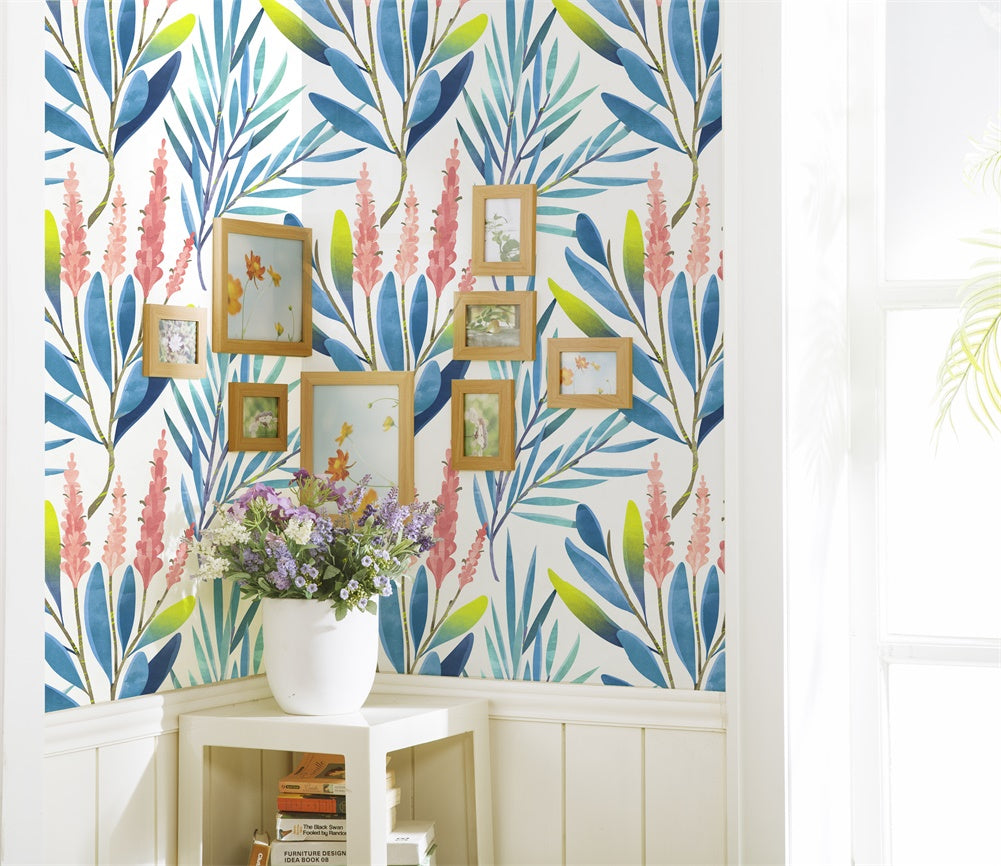 HaokHome 93028 Leaf Floral Peel and Stick Wallpaper Watercolor Flowers Removable Shelf Liner Contact Paper for Bedroom Bathroom