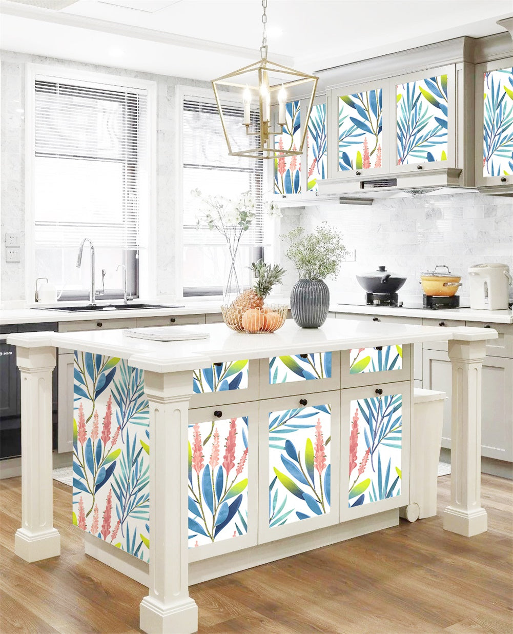 HaokHome 93028 Leaf Floral Peel and Stick Wallpaper Watercolor Flowers Removable Shelf Liner Contact Paper for Bedroom Bathroom