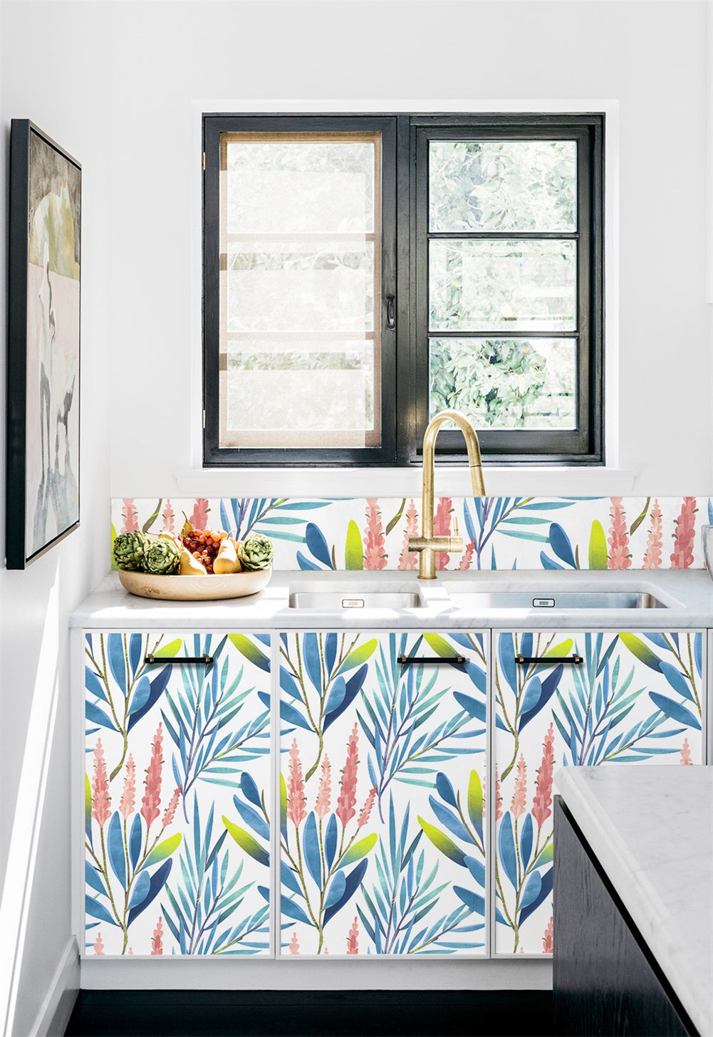 HaokHome 93028 Leaf Floral Peel and Stick Wallpaper Watercolor Flowers Removable Shelf Liner Contact Paper for Bedroom Bathroom