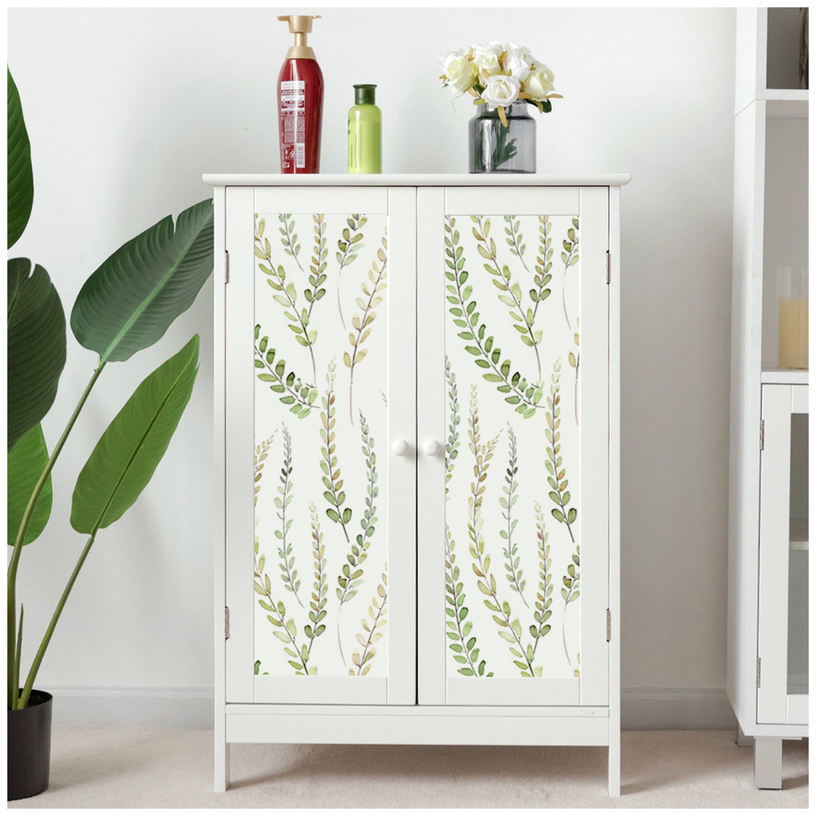 HaokHome 93041 Leaf Peel and Stick Wallpaper Green White Yellow Season Leaves Wall Boho Wall Contact Paper Mural for Home Nursery Decor