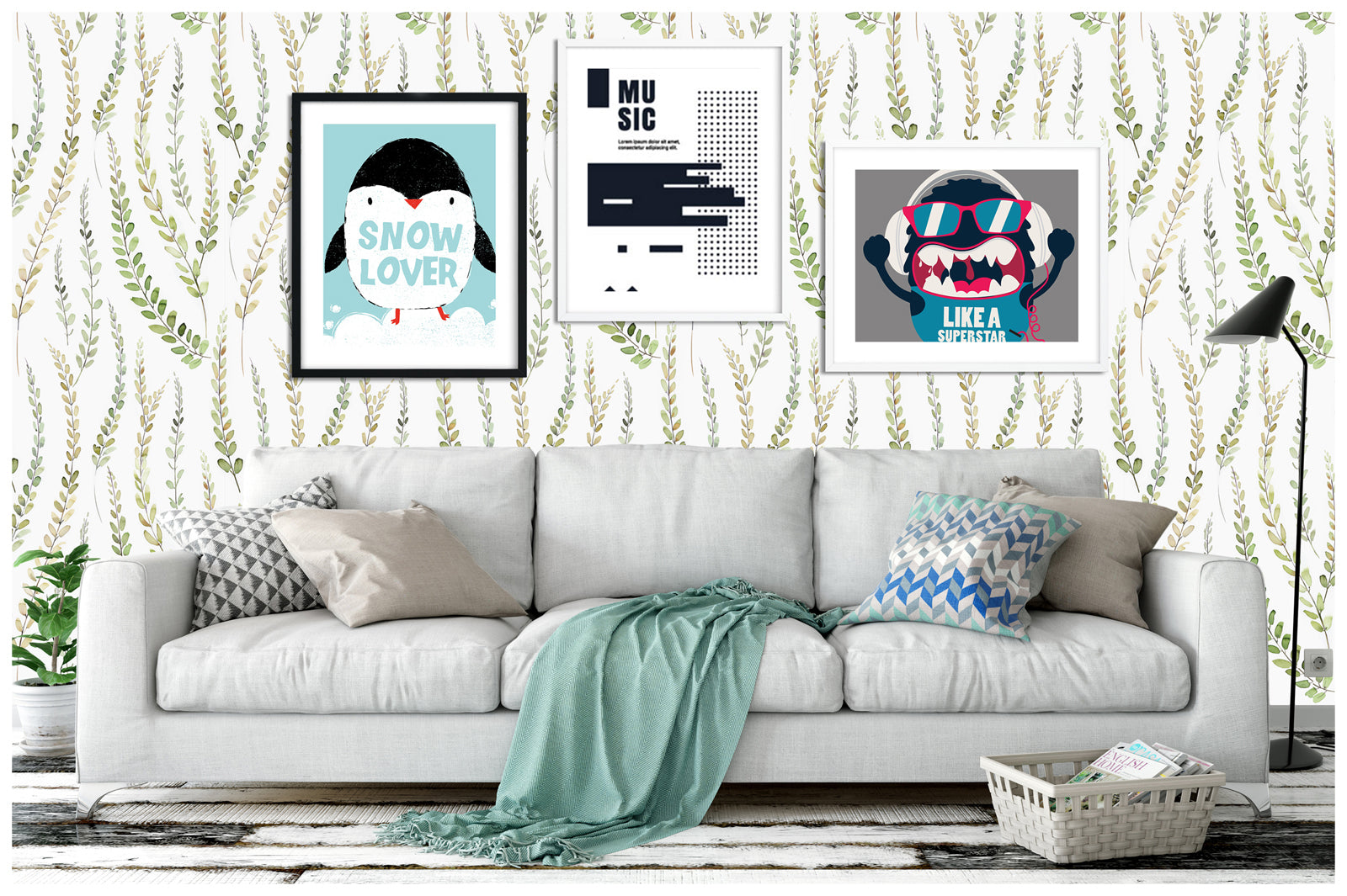 HaokHome 93041 Leaf Peel and Stick Wallpaper Green White Yellow Season Leaves Wall Boho Wall Contact Paper Mural for Home Nursery Decor