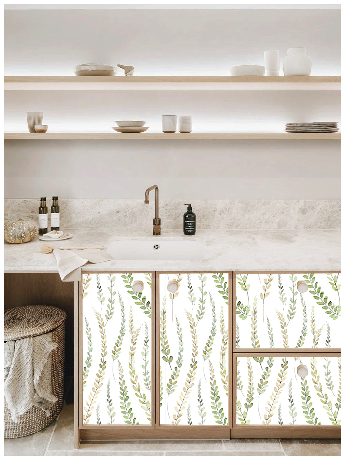 HaokHome 93041 Leaf Peel and Stick Wallpaper Green White Yellow Season Leaves Wall Boho Wall Contact Paper Mural for Home Nursery Decor