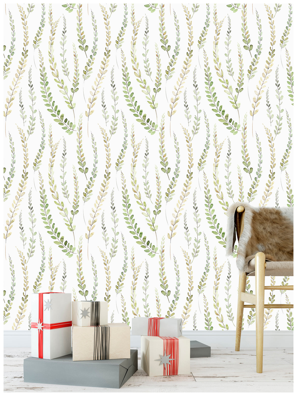 HaokHome 93041 Leaf Peel and Stick Wallpaper Green White Yellow Season Leaves Wall Boho Wall Contact Paper Mural for Home Nursery Decor