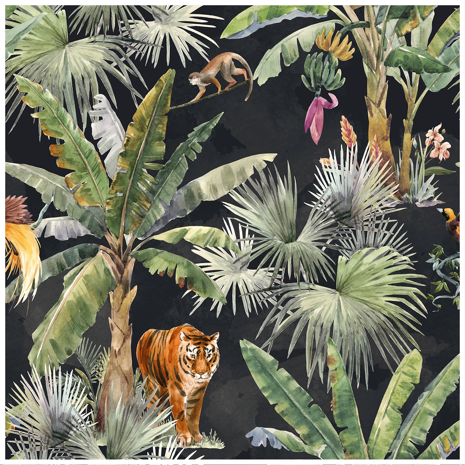 HaokHome 93163 Modern Peel and Stick Wallpaper Tropical Palms and Jungle Animal Tiger