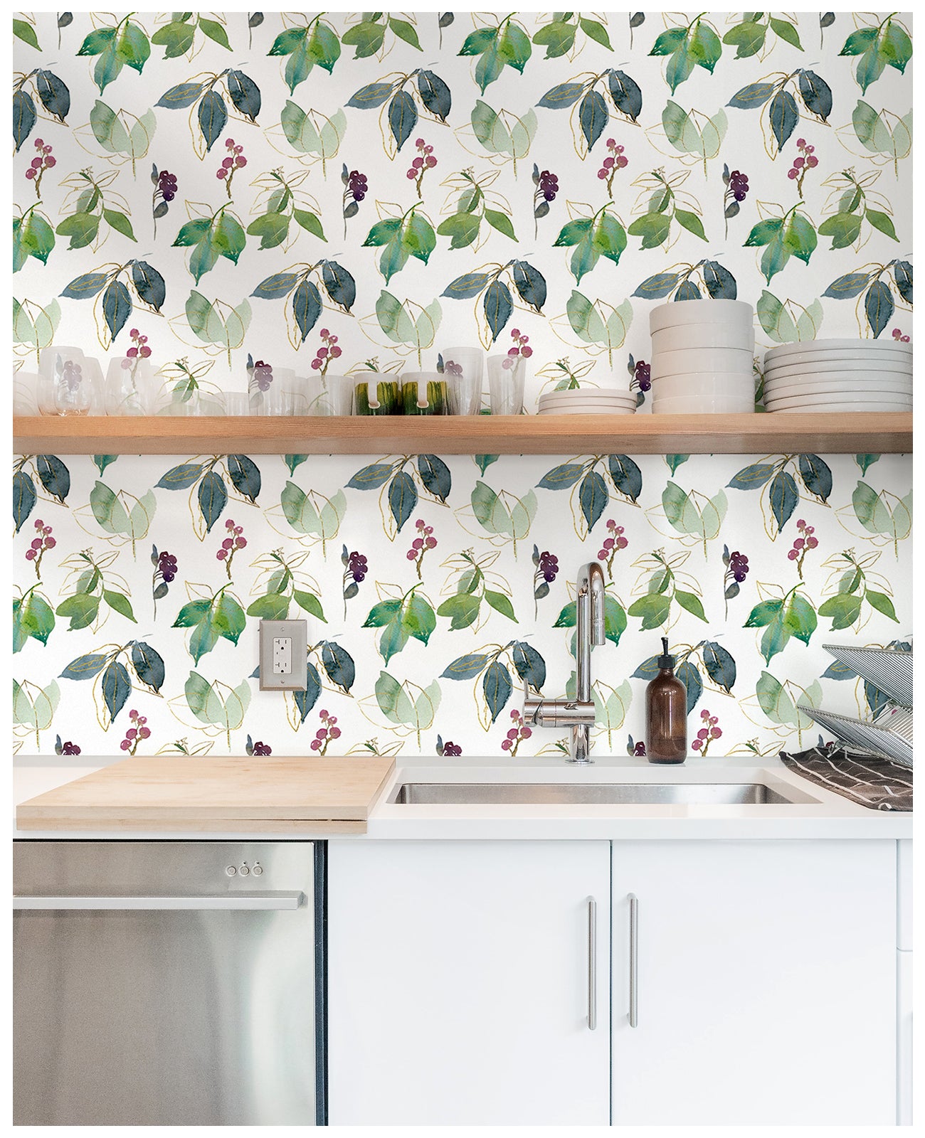 HaokHome 93247-2 Peel and Stick Wallpaper Boho Botanic Removable Contact Paper Green Leaf for Home Decor