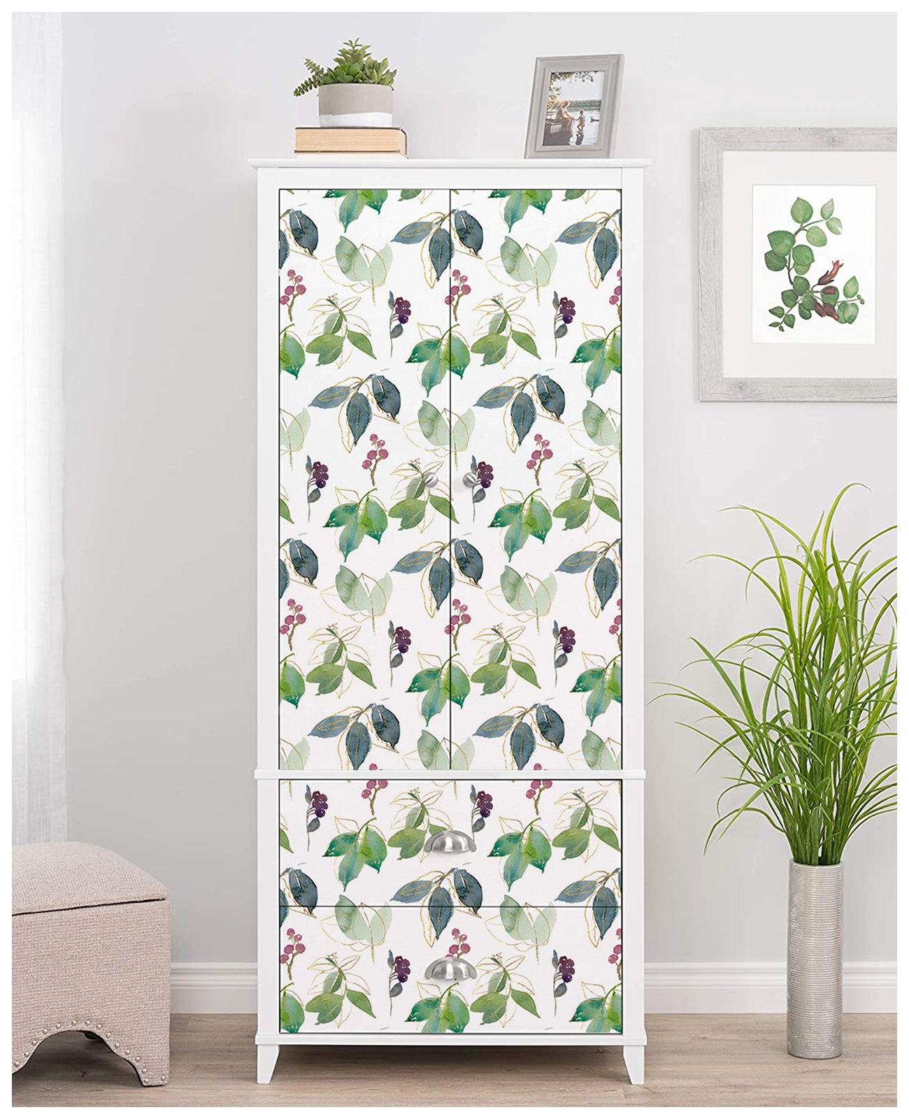 HaokHome 93247-2 Peel and Stick Wallpaper Boho Botanic Removable Contact Paper Green Leaf for Home Decor