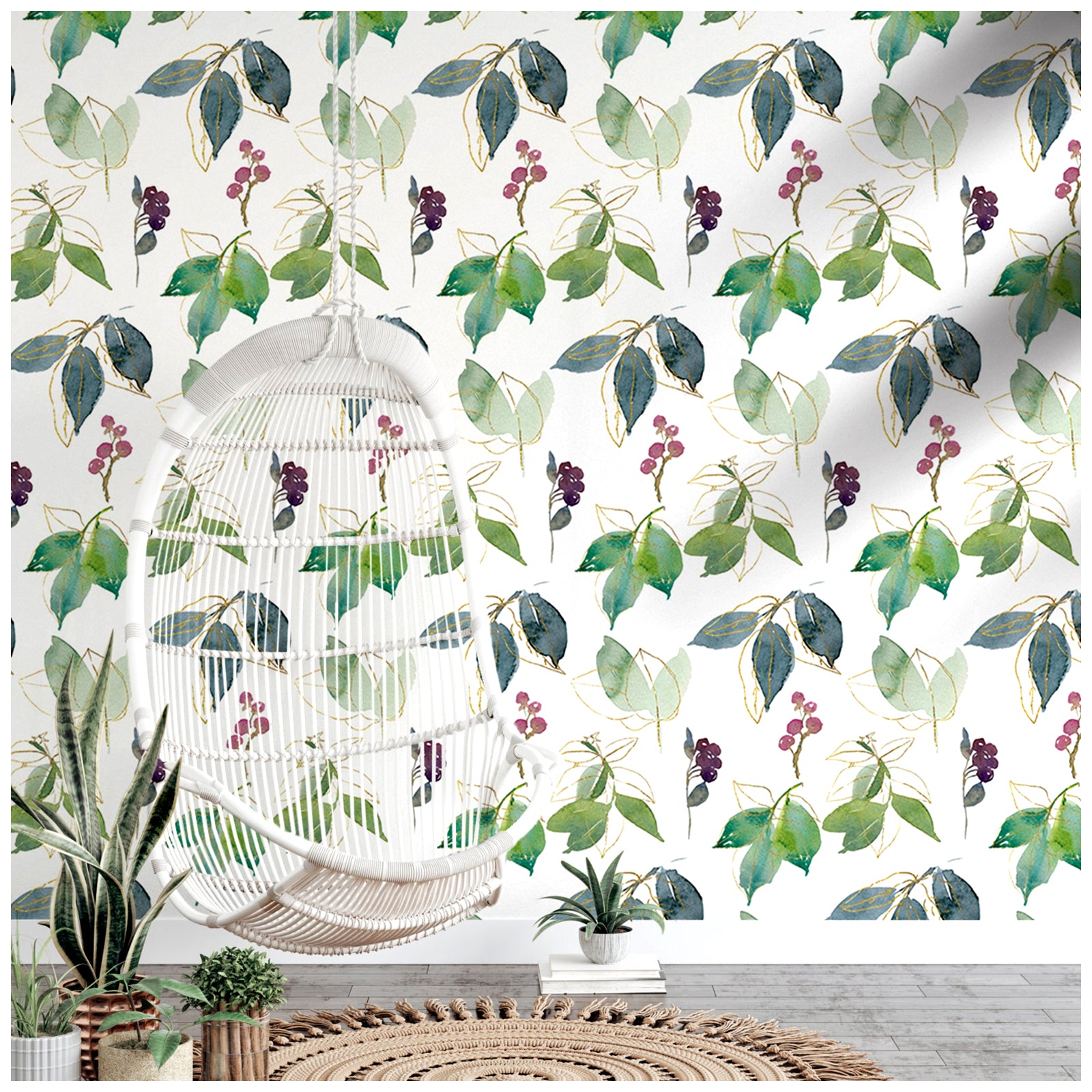 HaokHome 93247-2 Peel and Stick Wallpaper Boho Botanic Removable Contact Paper Green Leaf for Home Decor