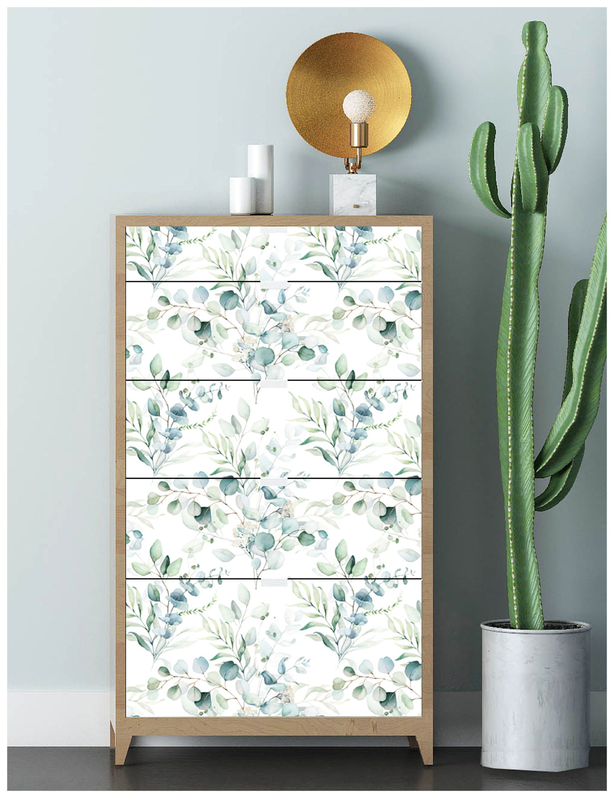 HAOKHOME 93042 Peel and Stick Wallpaper Boho Green/White Eucalyptus Leaf Floral Wall Mural Home Nursery Decor Renter Friendly Wallpaper