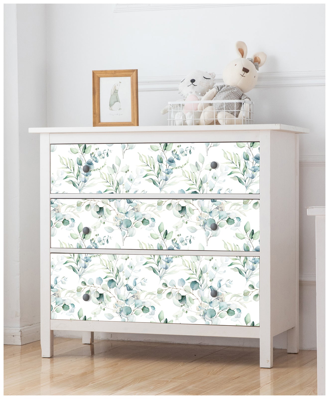 HAOKHOME 93042 Peel and Stick Wallpaper Boho Green/White Eucalyptus Leaf Floral Wall Mural Home Nursery Decor Renter Friendly Wallpaper